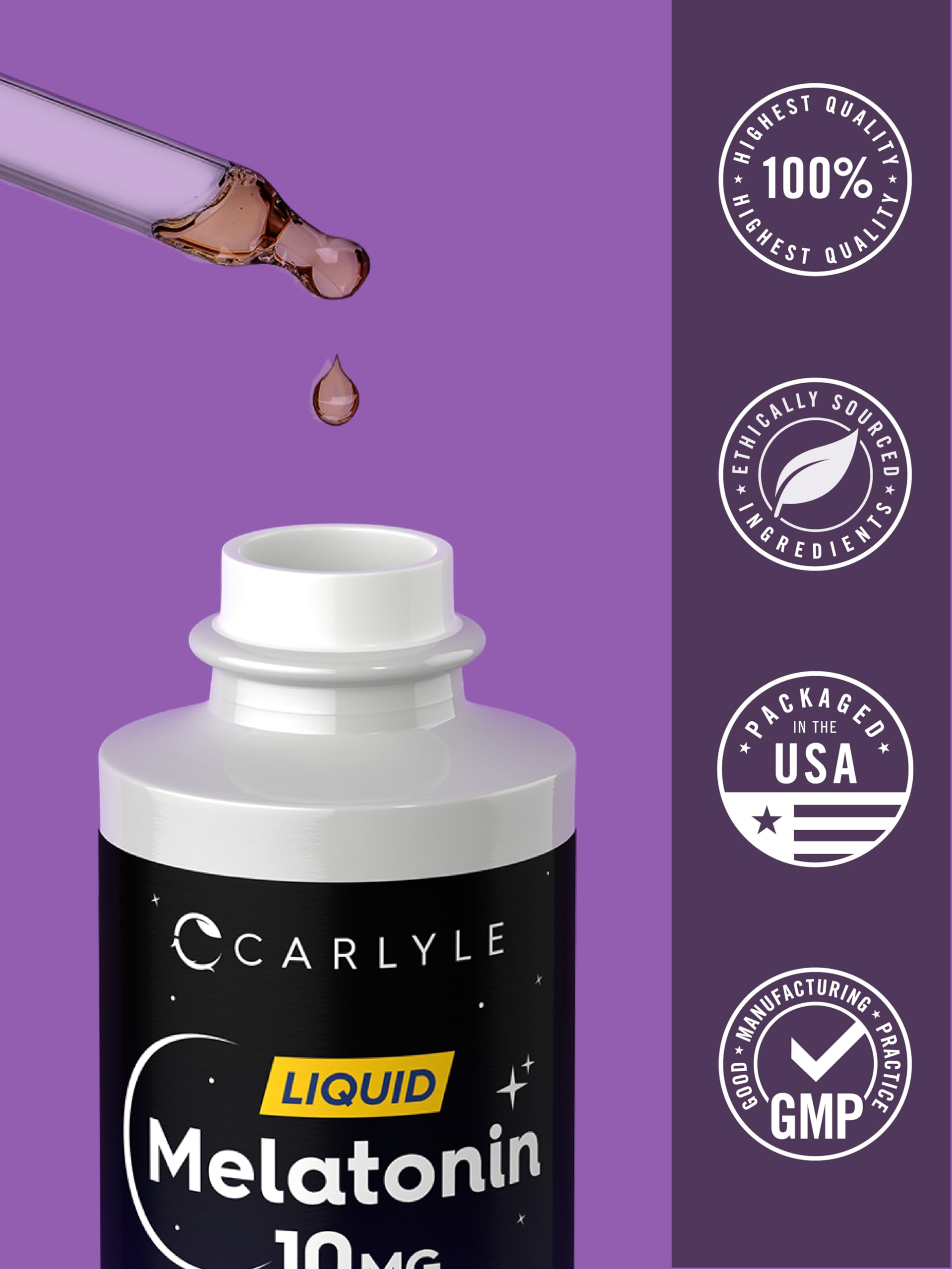 Carlyle Melatonin store display emphasizing quality promise