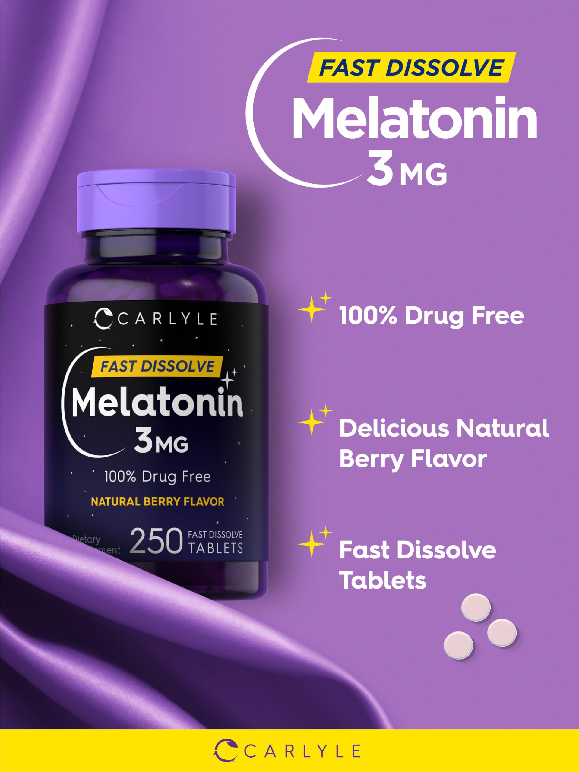 Carlyle Melatonin tablet slowly dissolving in the mouth