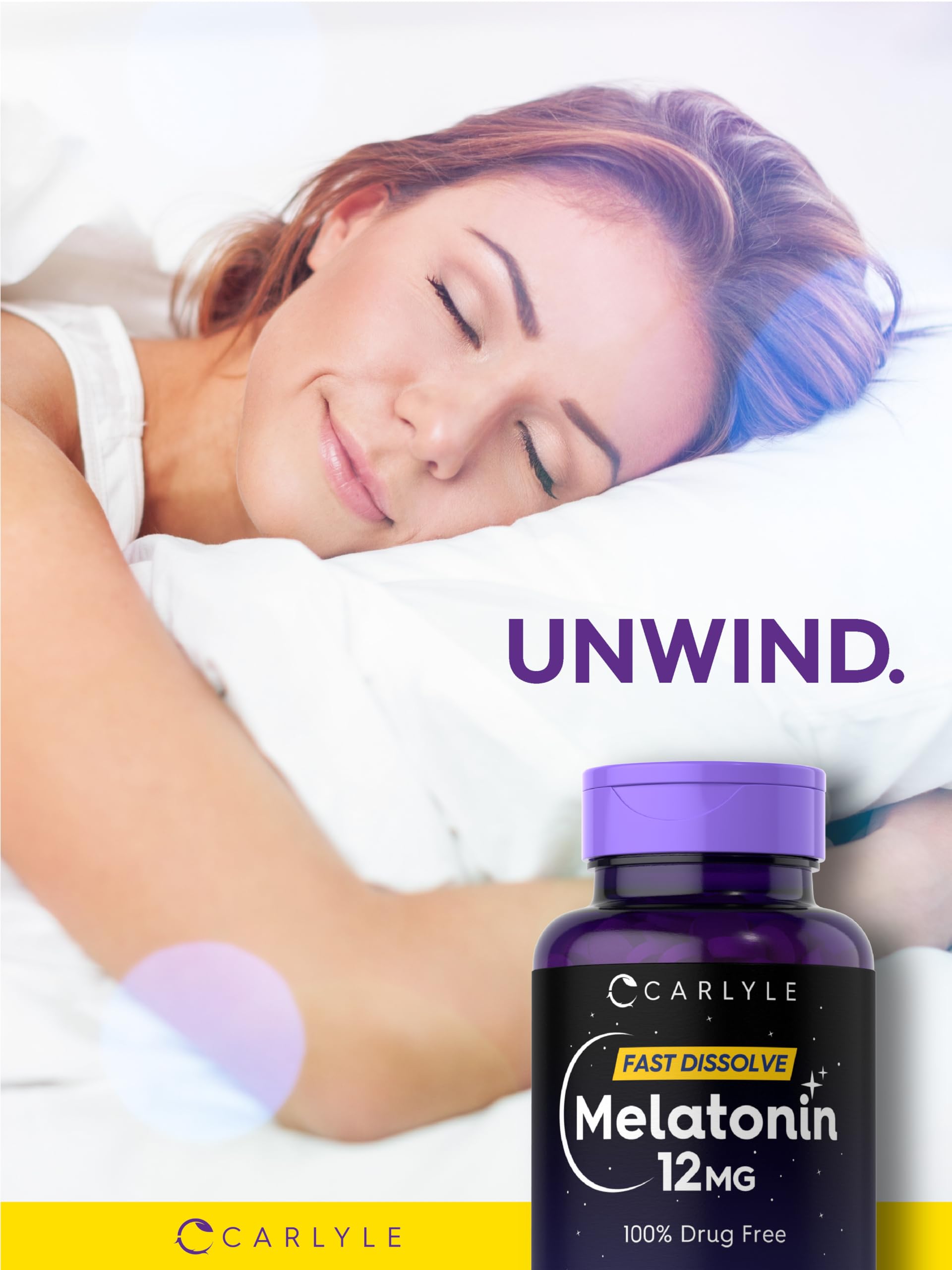 Carlyle Melatonin tablets dissolving on tongue to emphasize quick action