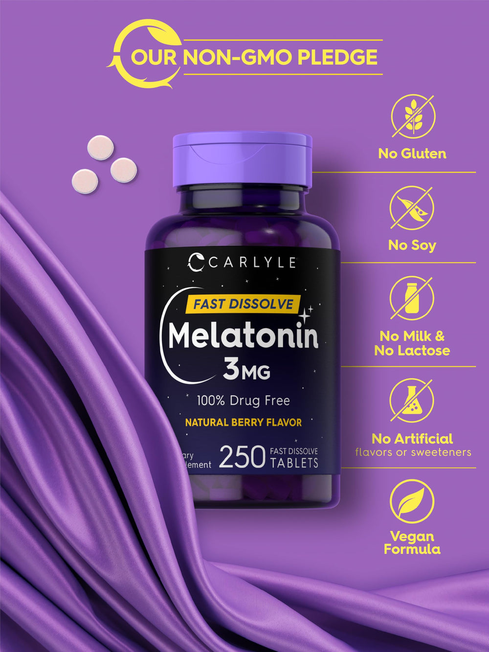 Carlyle Melatonin vegan non-GMO label on bottle