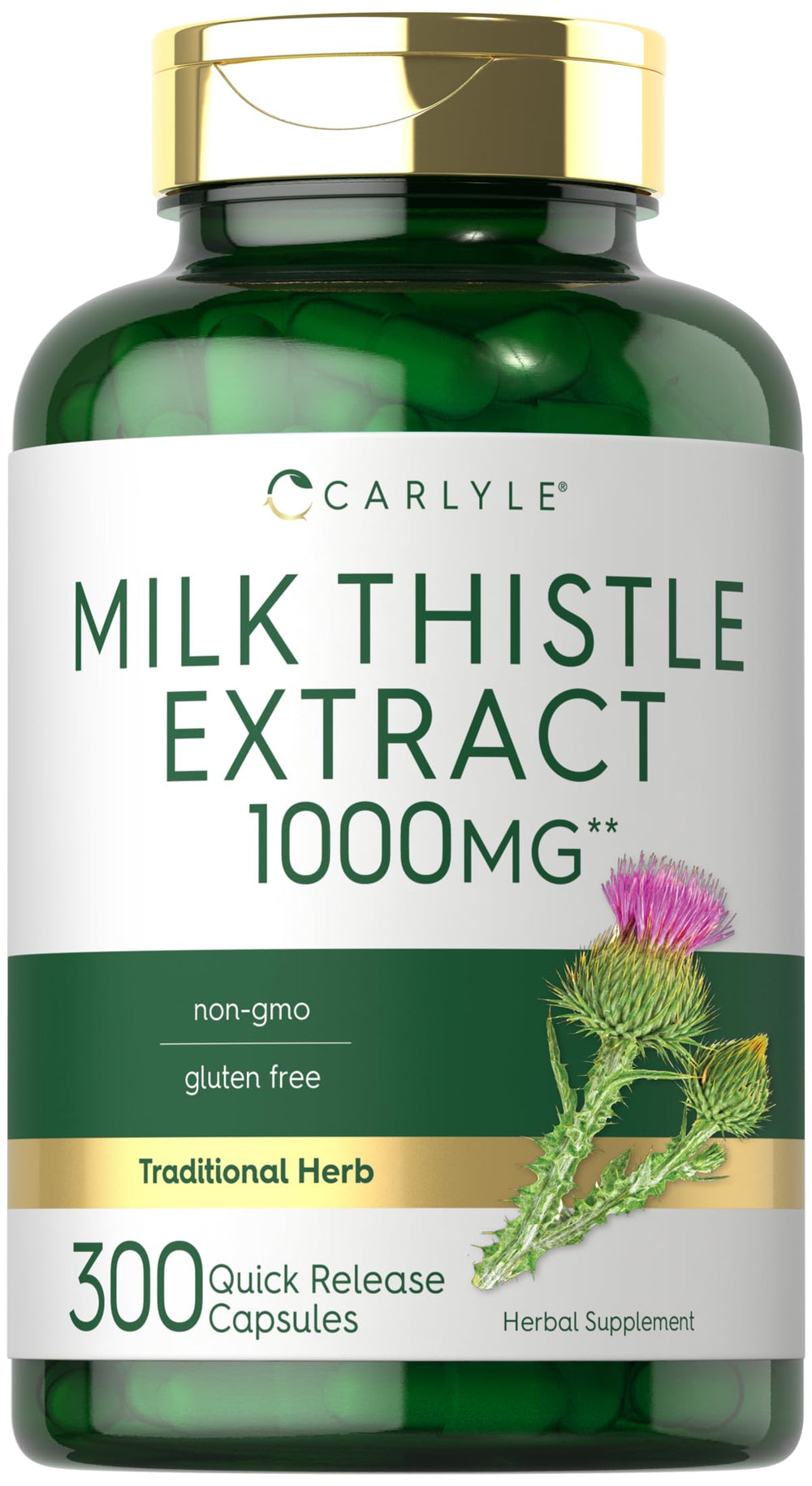 Carlyle Milk Thistle bottle shows premium capsules for daily wellness.