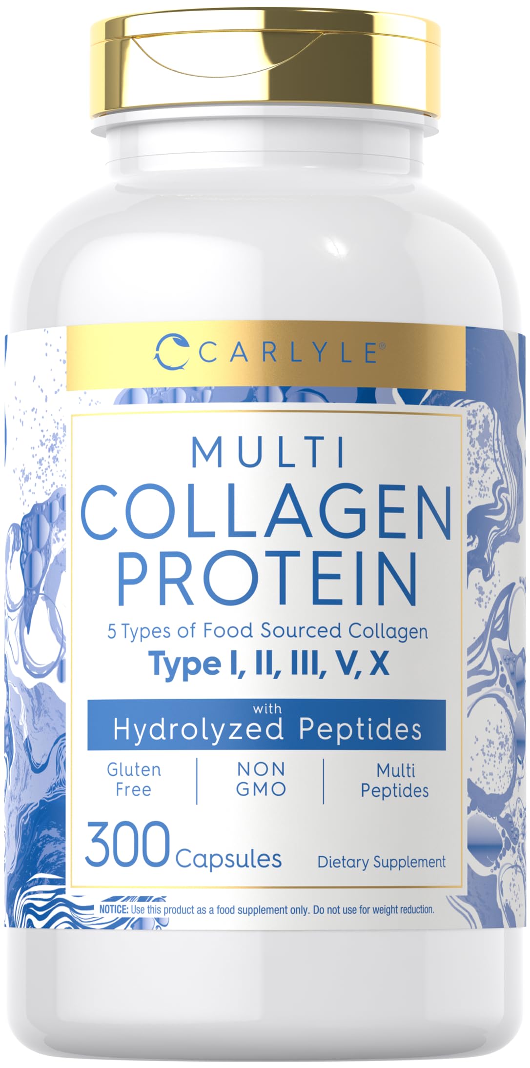Carlyle multi collagen capsules bottle, 300-count, easy-to-swallow daily support.