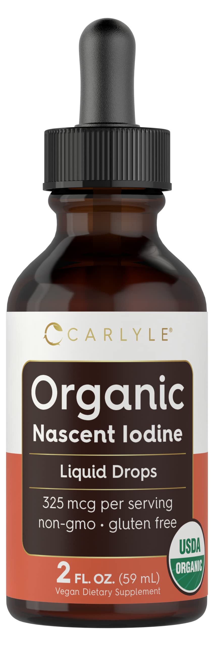Carlyle Nascent Iodine liquid drops bottle close-up for easy daily supplementation.