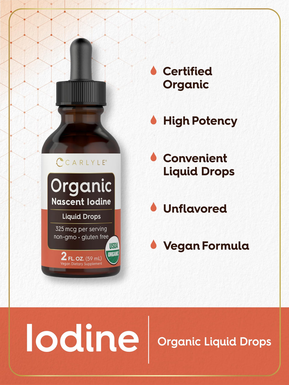 Label detail showing Carlyle Nascent Iodine's organic vegan formula.
