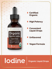 Label detail showing Carlyle Nascent Iodine's organic vegan formula.