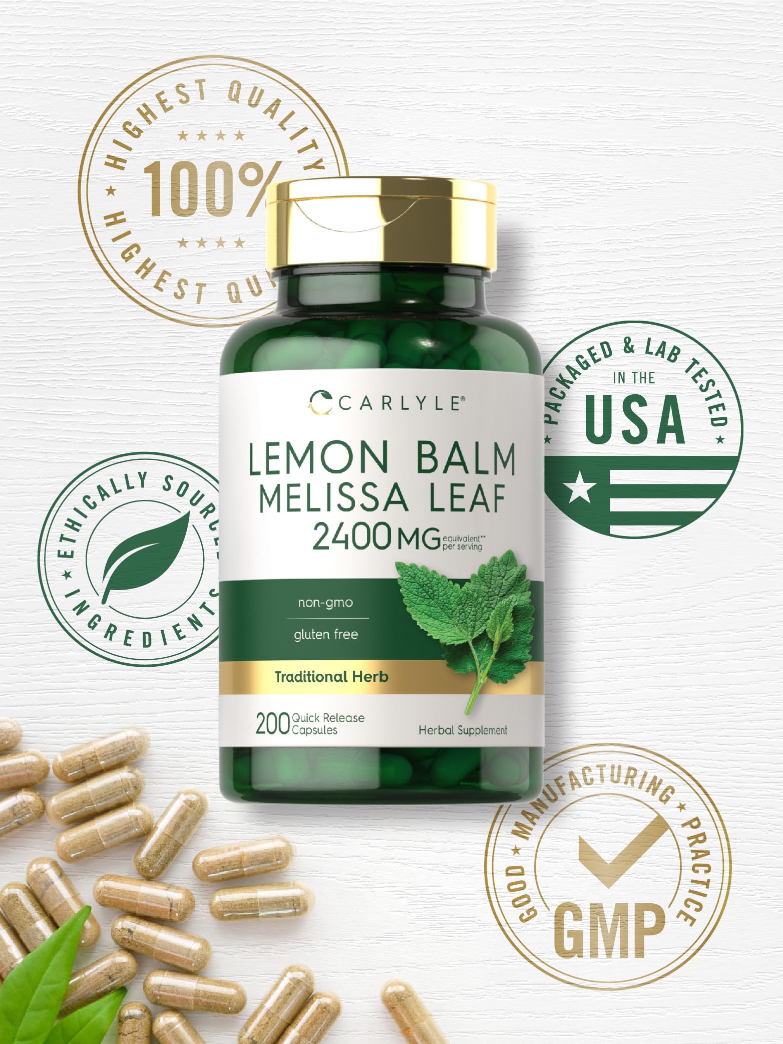 Carlyle non-GMO gluten-free seal communicates simple, purity-focused standards.