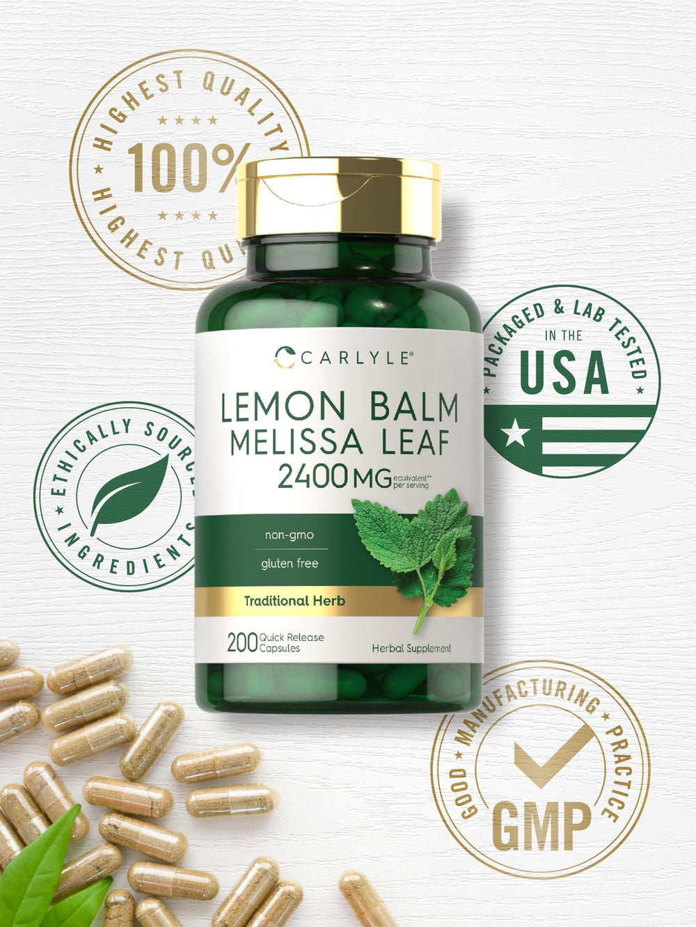 Carlyle non-GMO gluten-free seal communicates simple, purity-focused standards.
