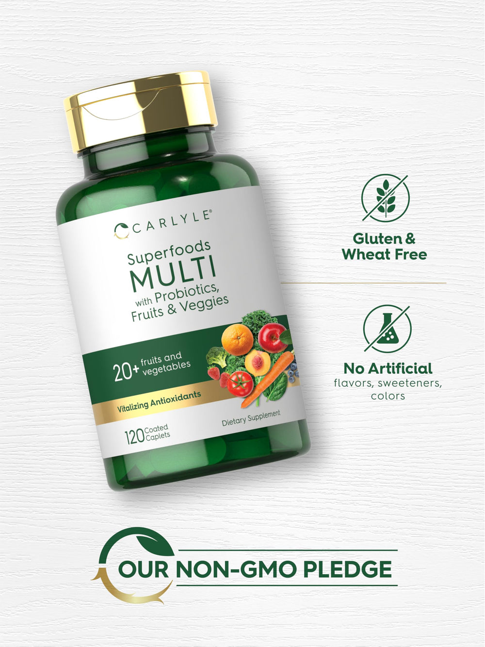Nutrition facts panel shows vitamins and minerals in Carlyle blend