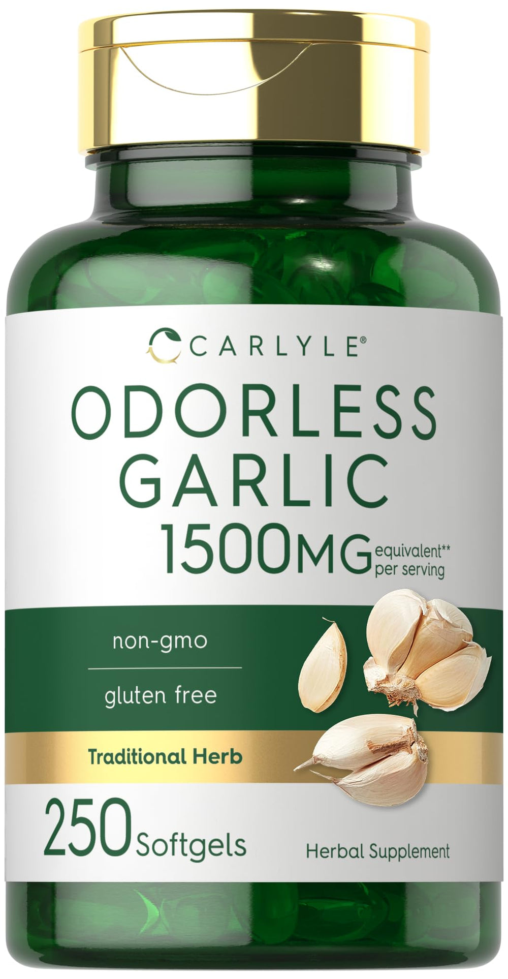 Carlyle Odorless Garlic softgels bottle for odor-free daily support.