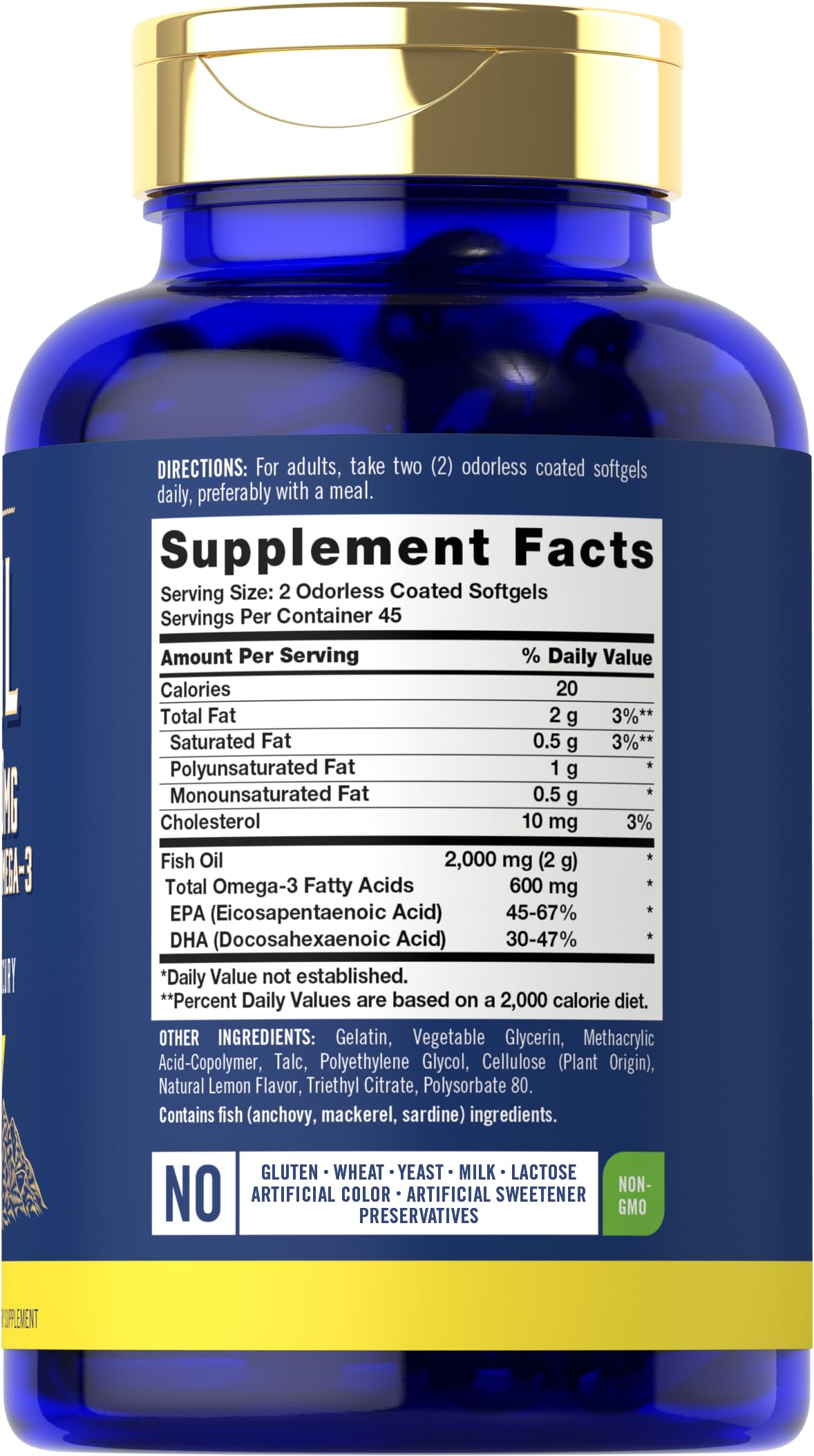 Carlyle odorless lemon fish oil bottle for odor-free supplementation