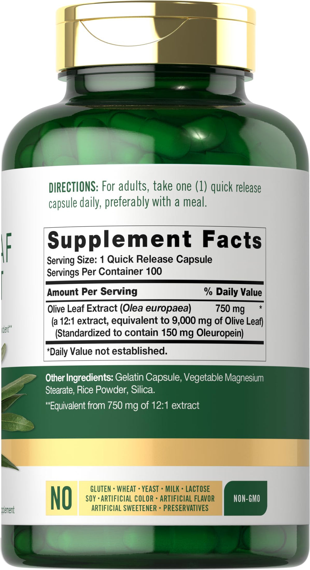 Carlyle Olive Leaf Extract capsules close-up shows uniform high-potency pills