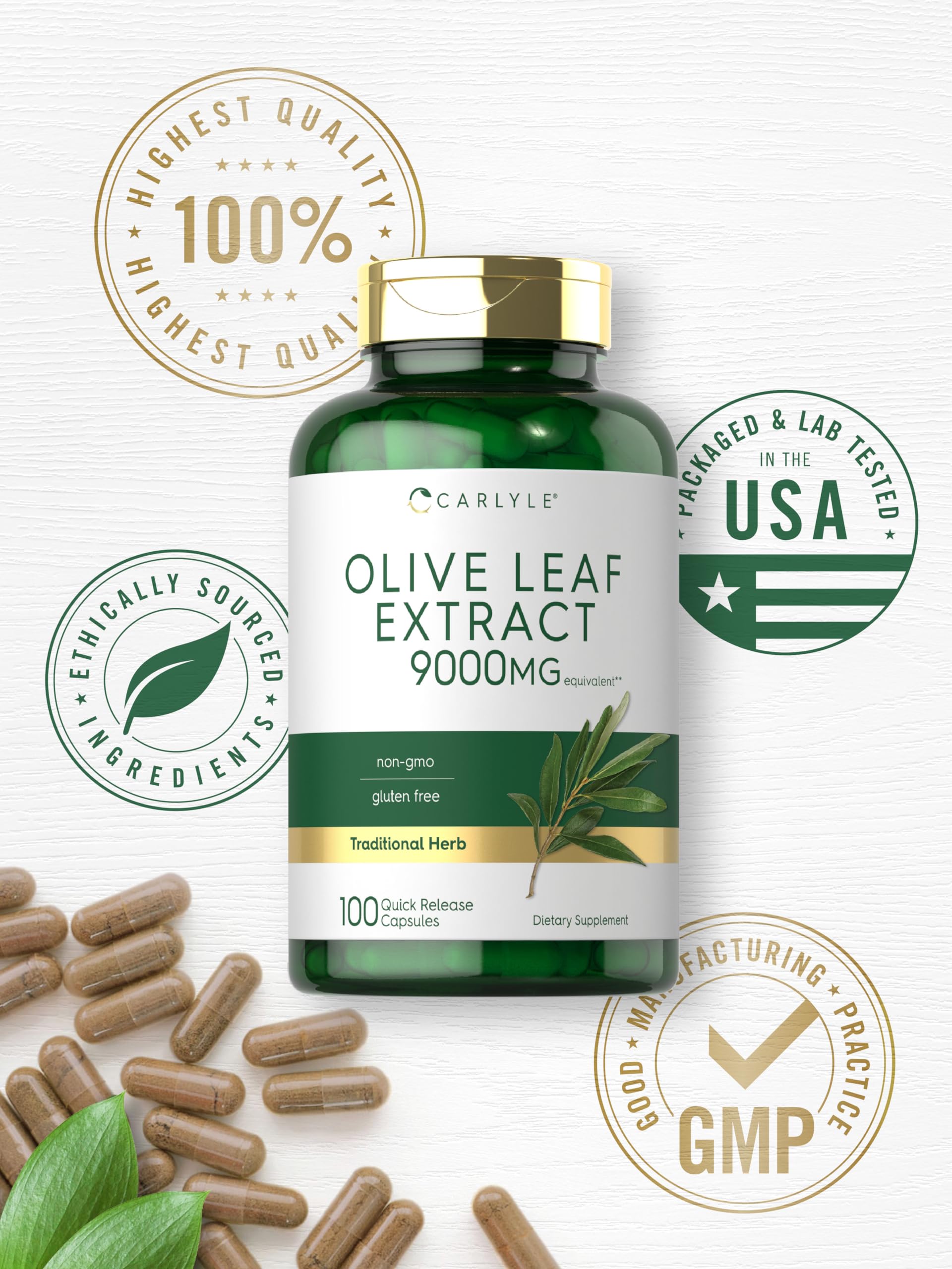 Oleuropein-rich extract close-up within Carlyle capsules