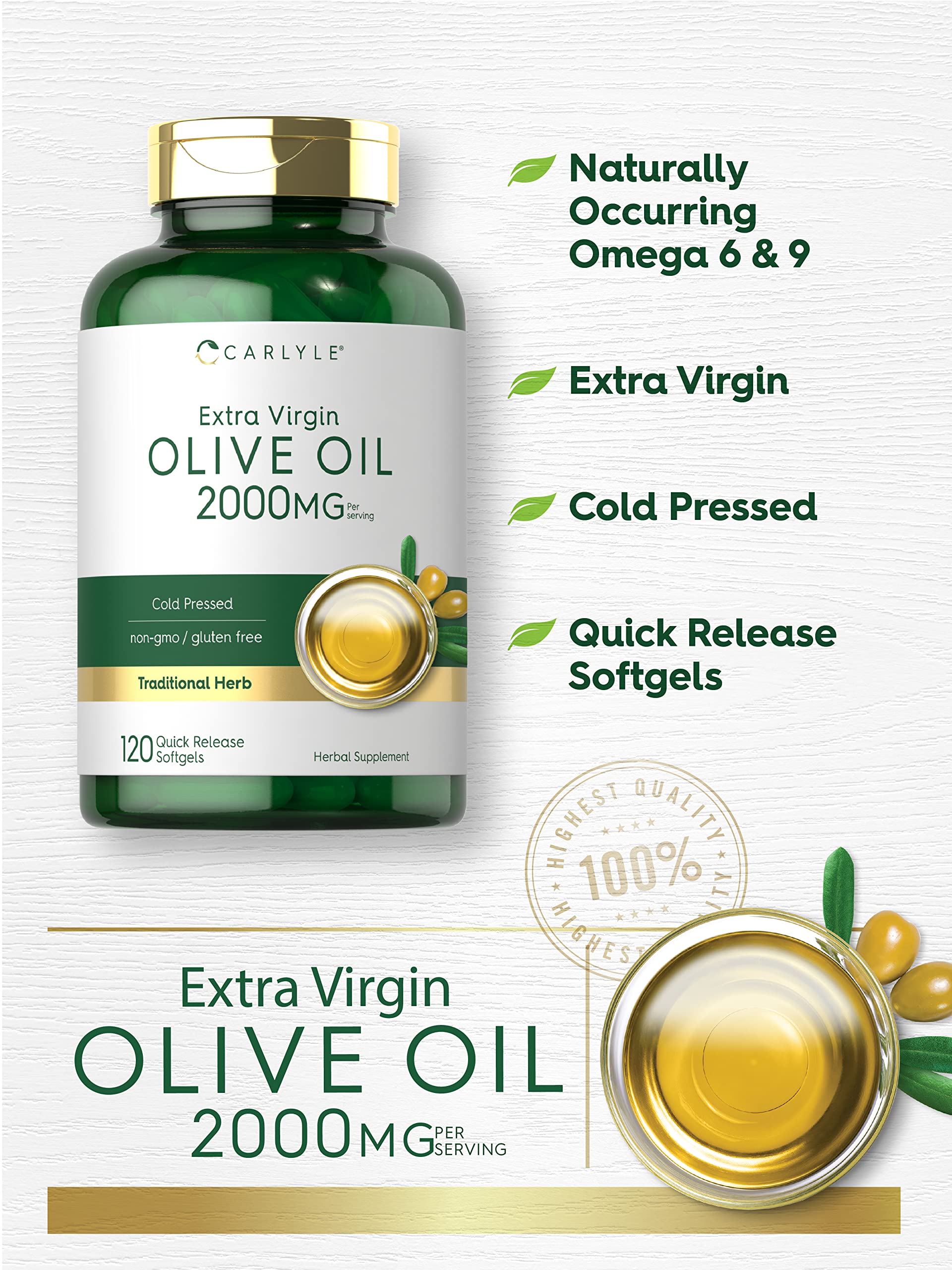 Carlyle olive oil bottle front label showing premium non-GMO quality