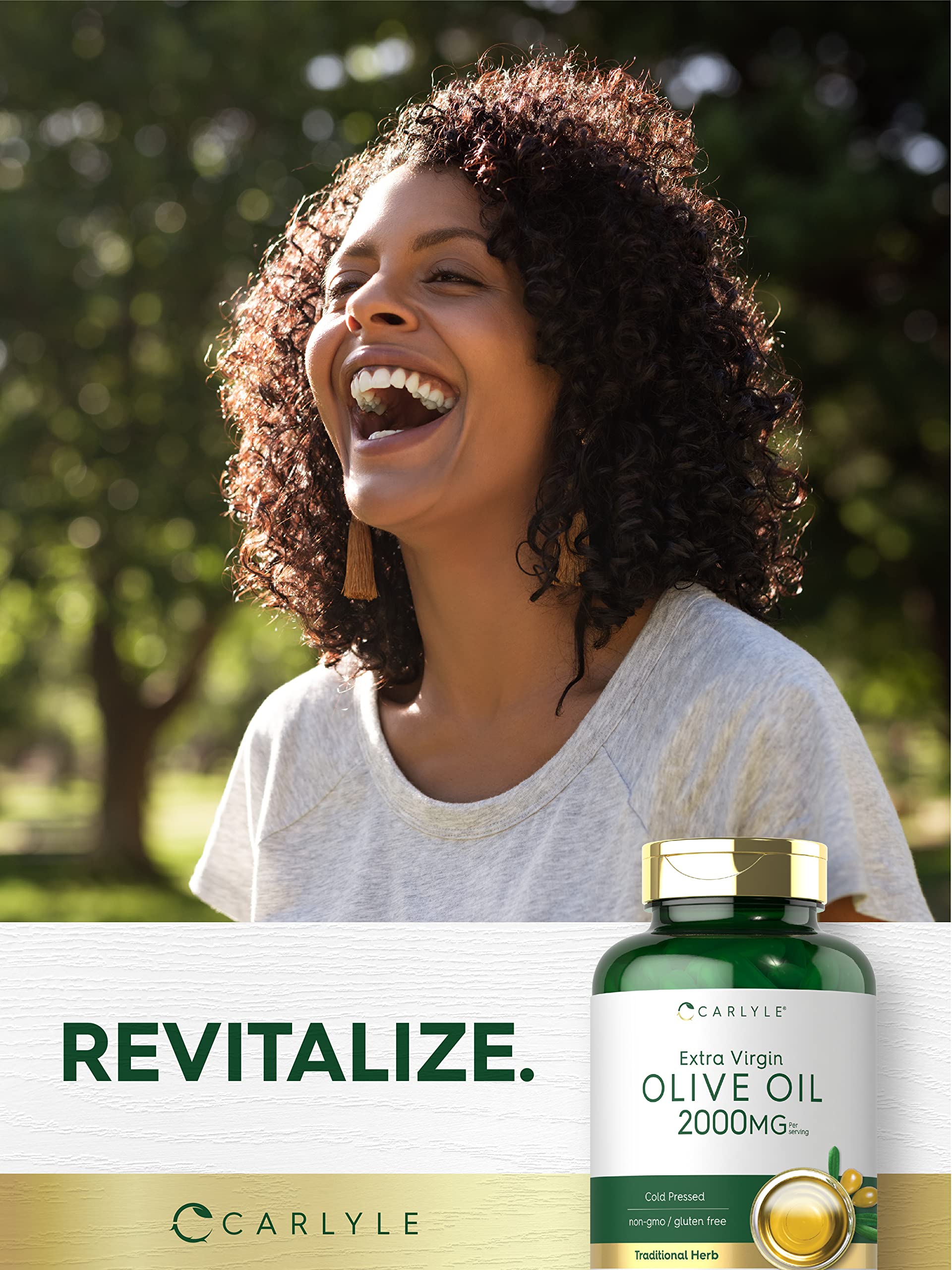 Carlyle olive oil label detail noting gluten-free and non-GMO attributes