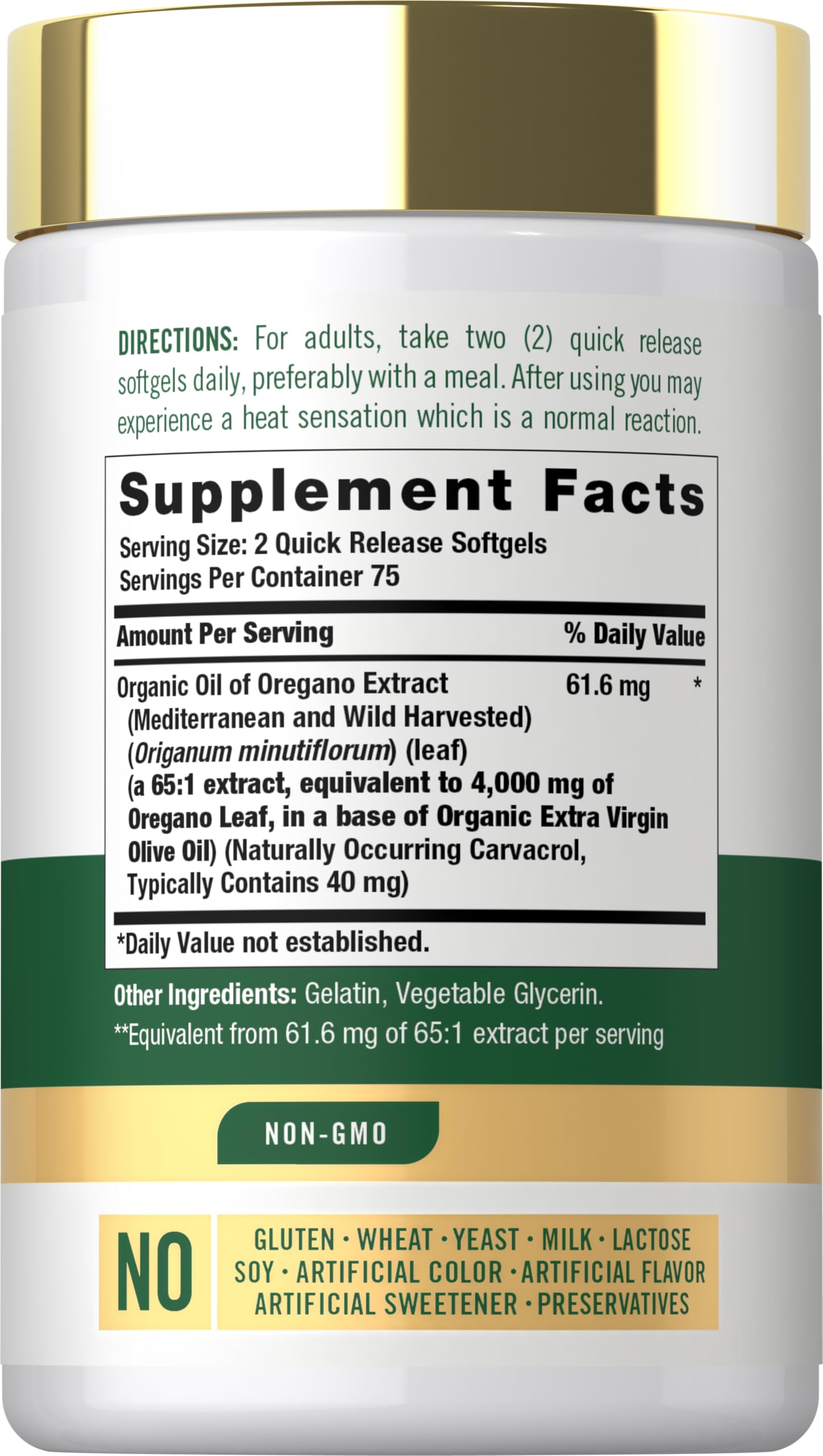 Close-up of Carlyle oregano oil softgels highlighting quick-release capsules.