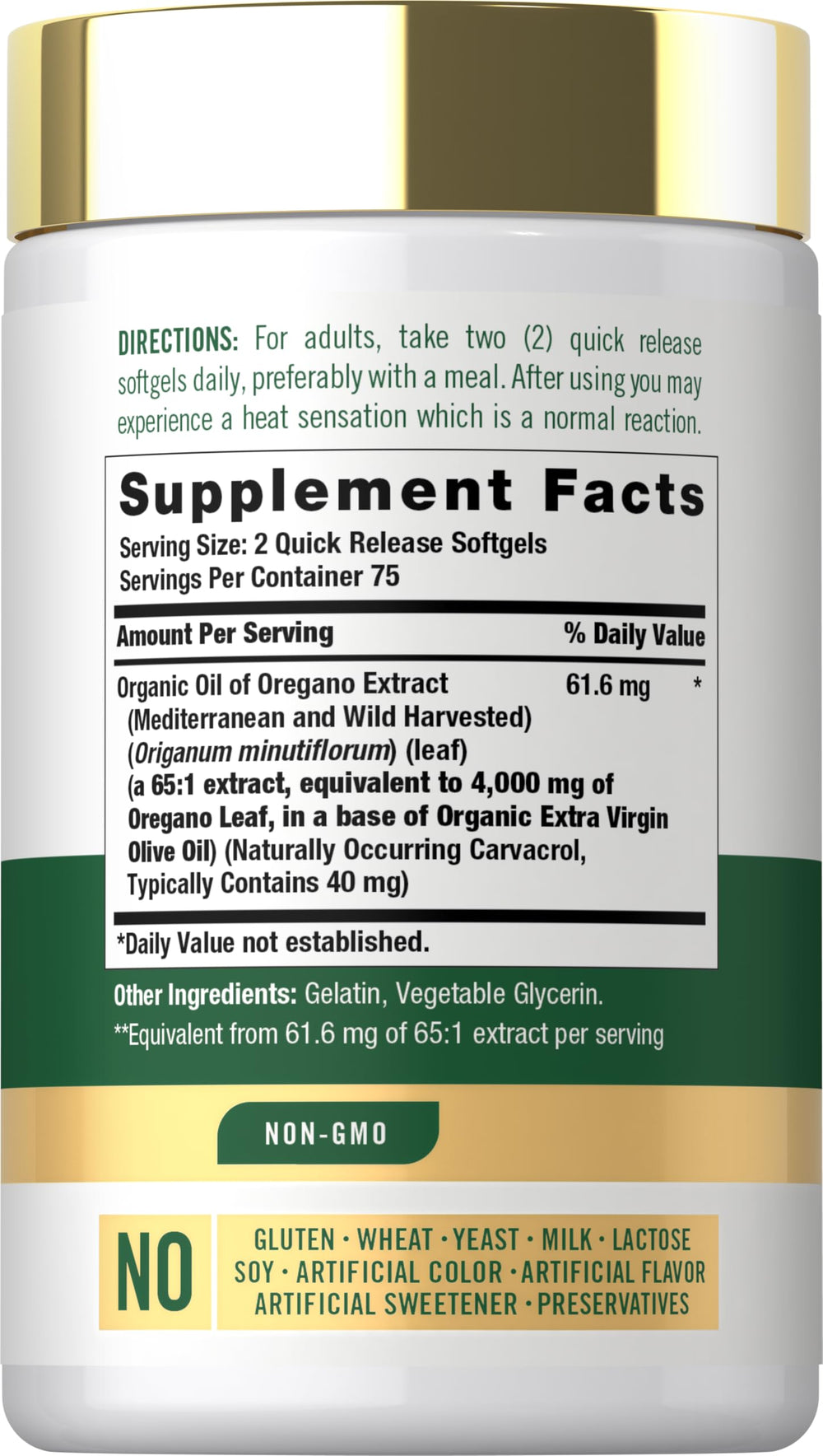 Close-up of Carlyle oregano oil softgels highlighting quick-release capsules.