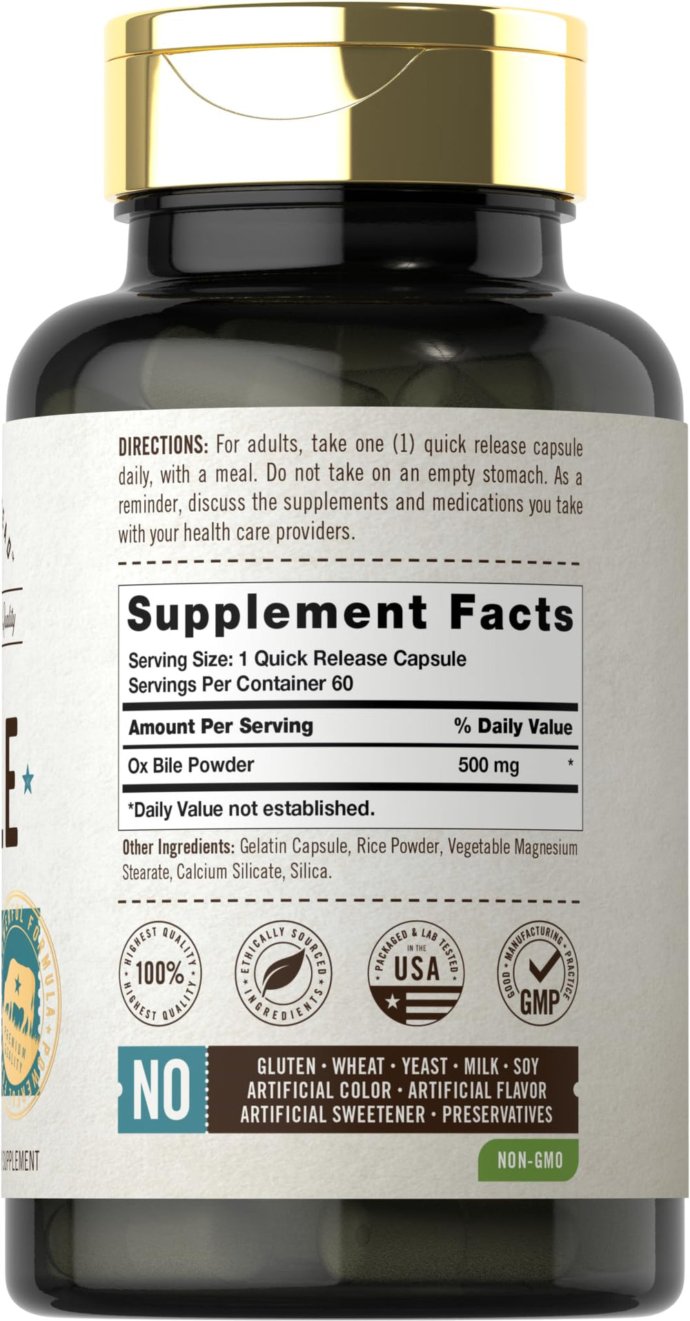 Carlyle Ox Bile capsules closeup highlights quick-release design.