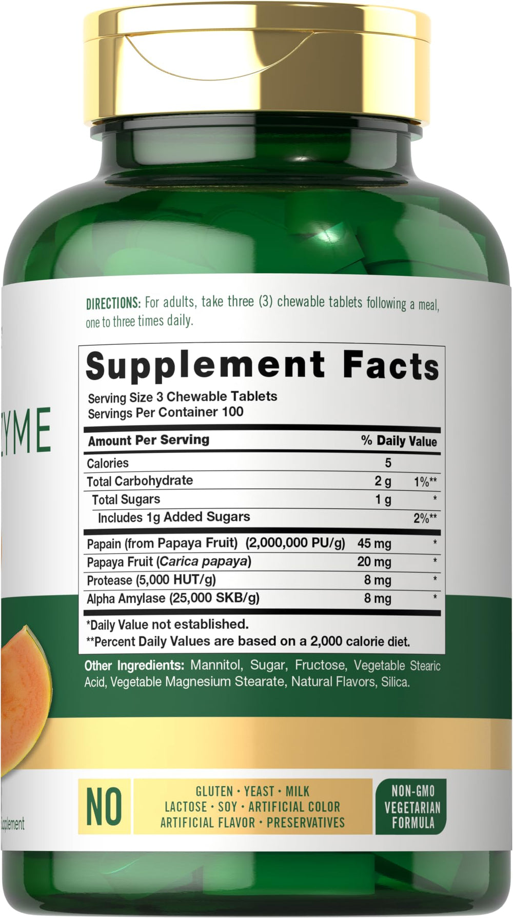 Carlyle Papaya Enzyme Chewables tablets close-up with easy-to-chew texture