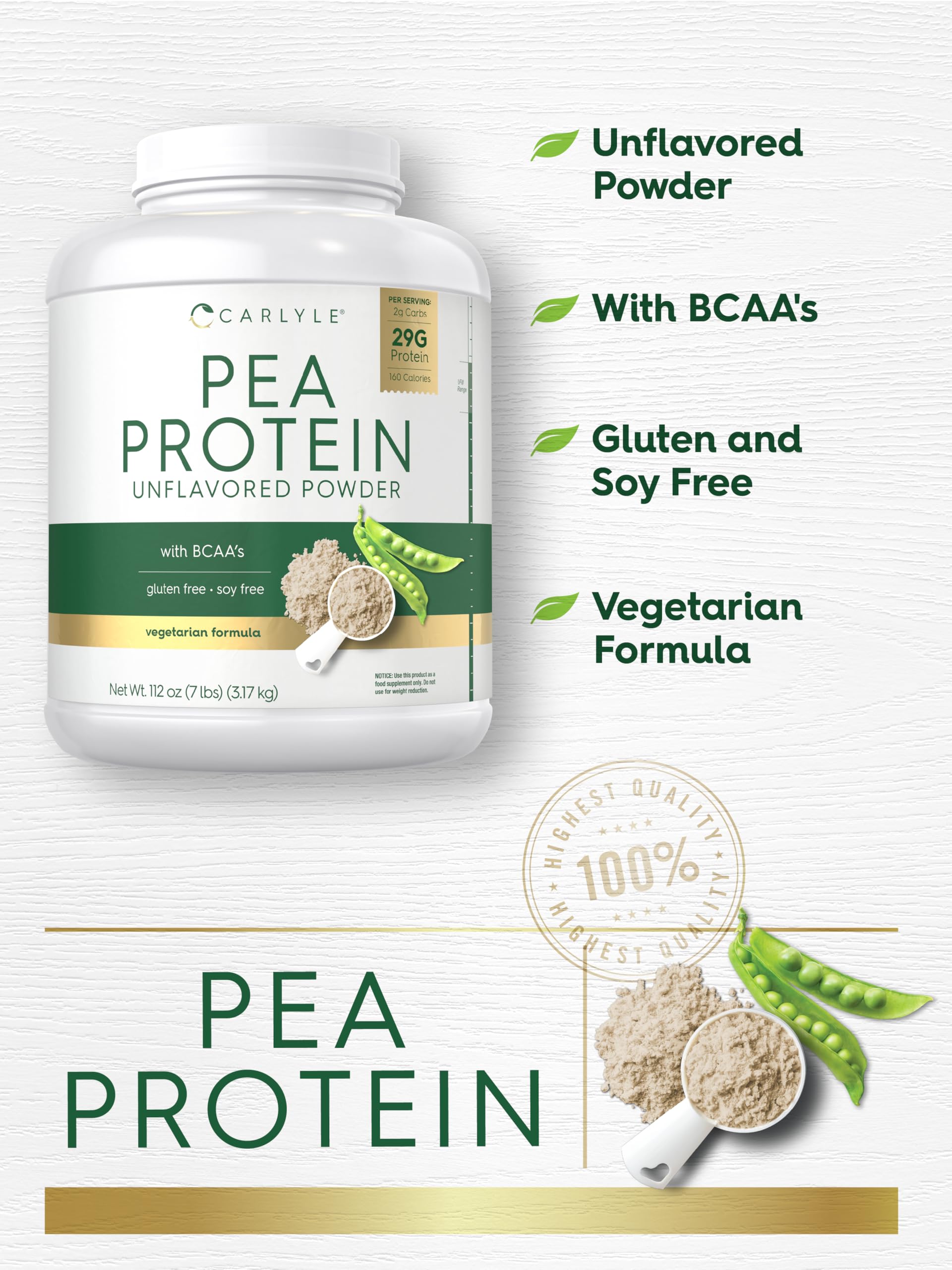 Carlyle Pea Protein Powder closeup texture reveals fine, smooth powder.