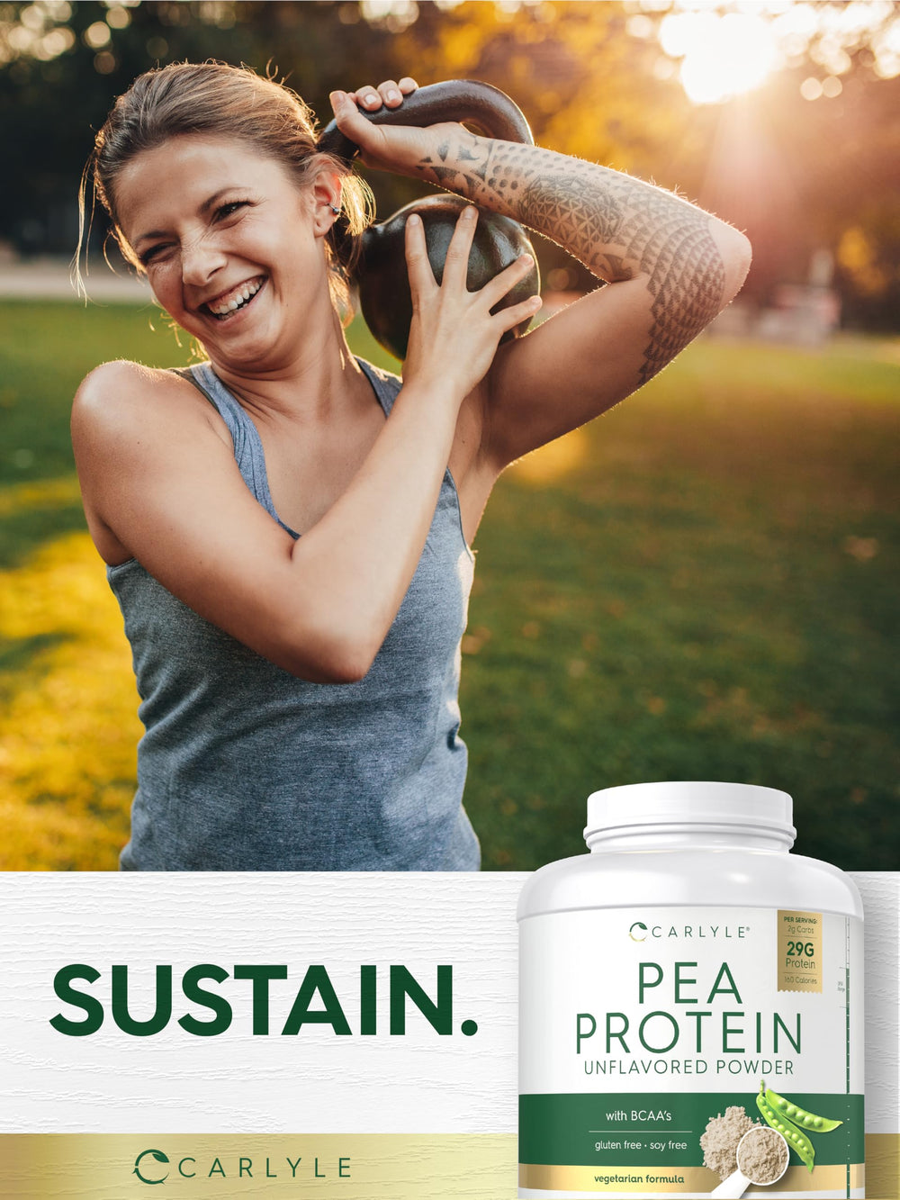 Carlyle Pea Protein Powder smoothie mix suggests easy shakes for active days.