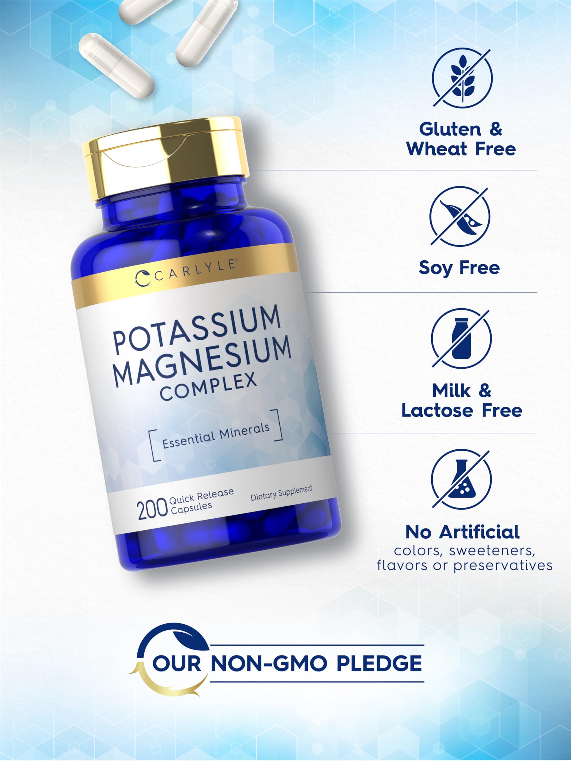 Carlyle Potassium Magnesium gluten-free seal reinforces a gluten-free mineral complex