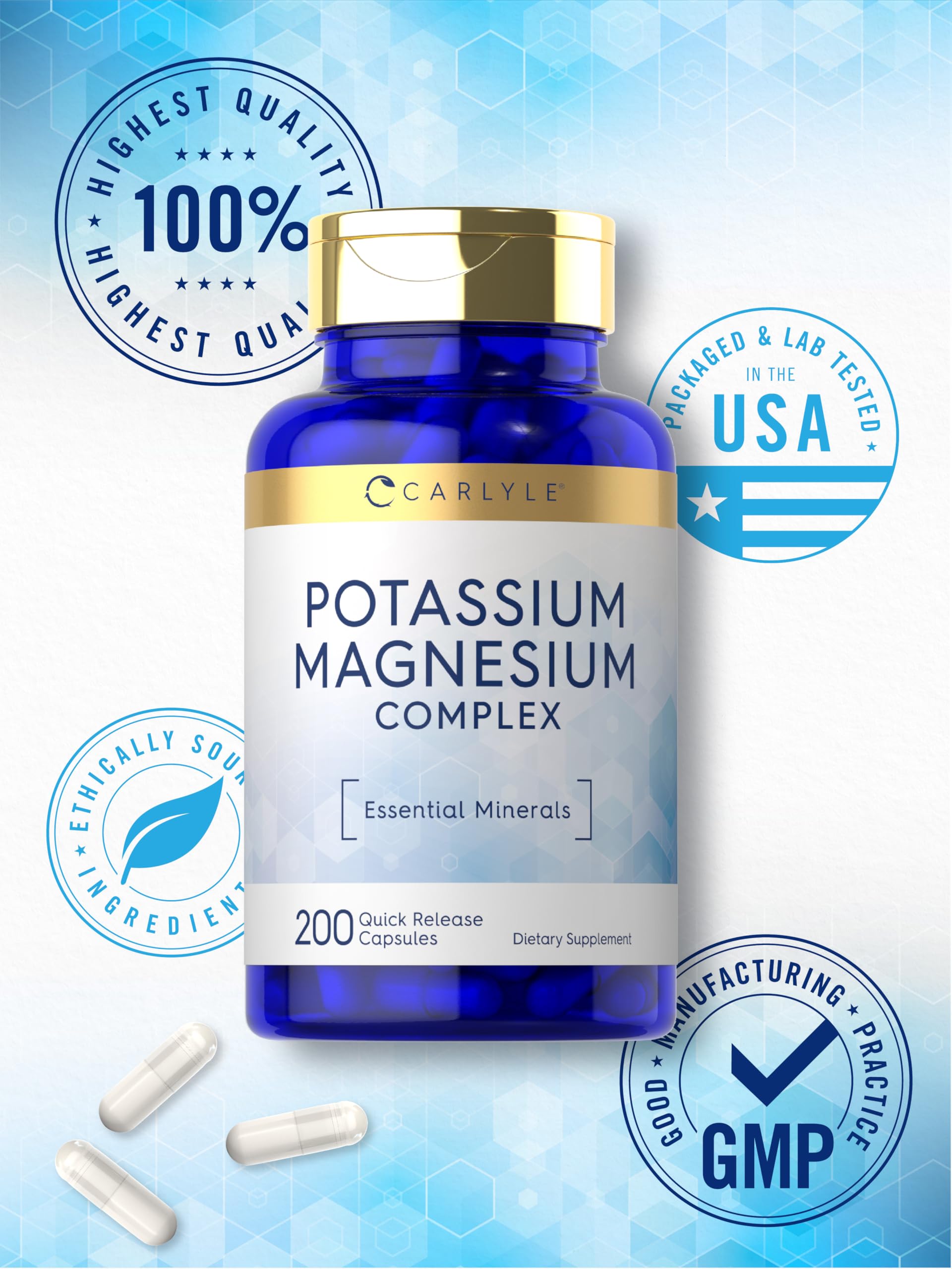 Carlyle Potassium Magnesium packaging side displays ingredients and usage guidance