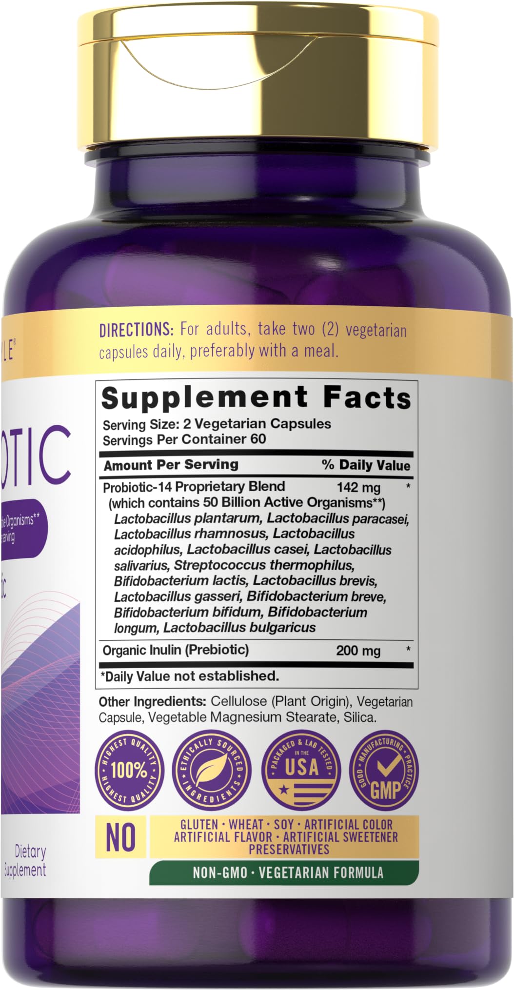 Carlyle Probiotics bottle pour demonstrates easy daily serving for digestive comfort.