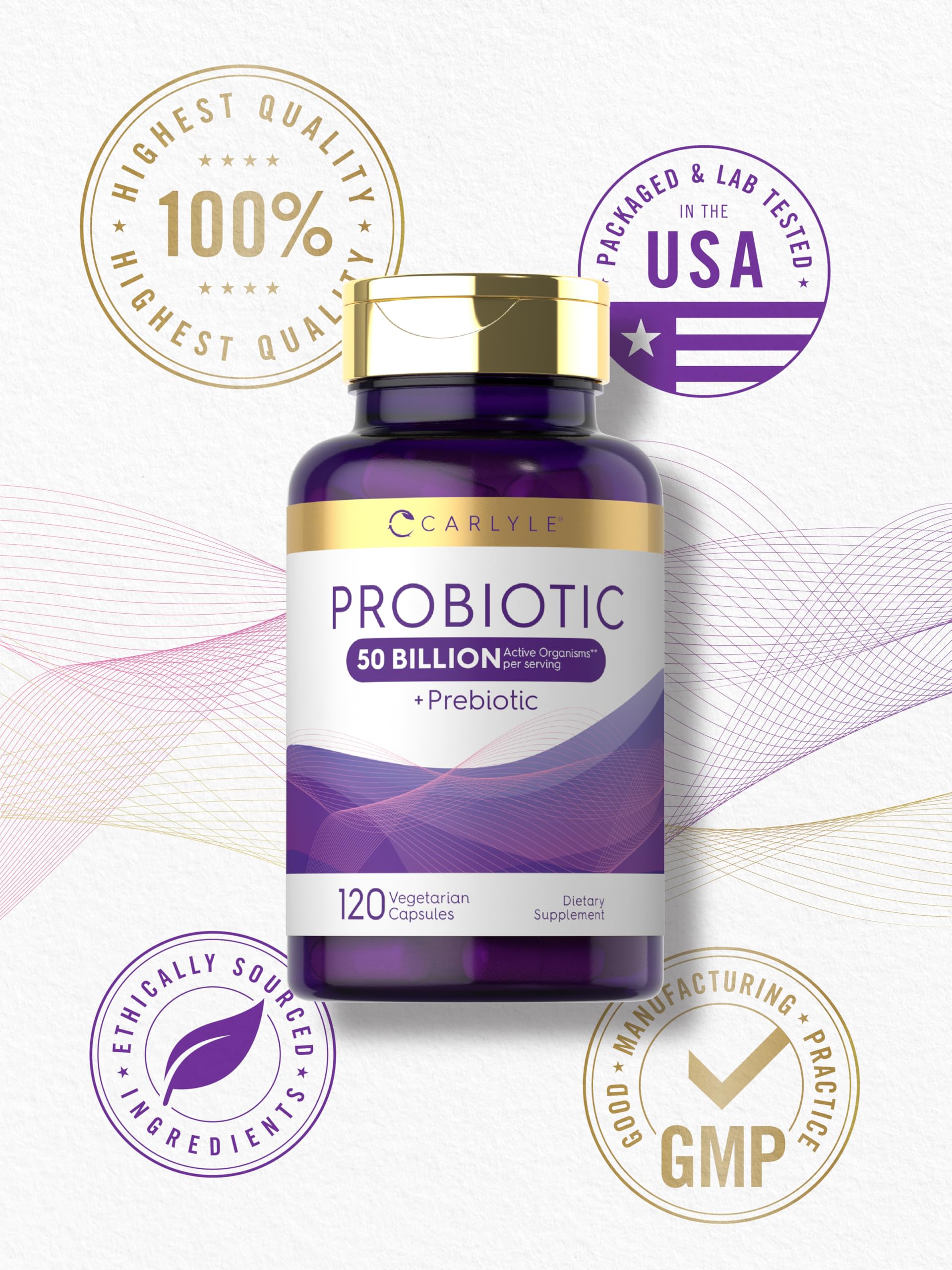 Carlyle Probiotics gluten-free packaging conveys allergy-friendly confidence.