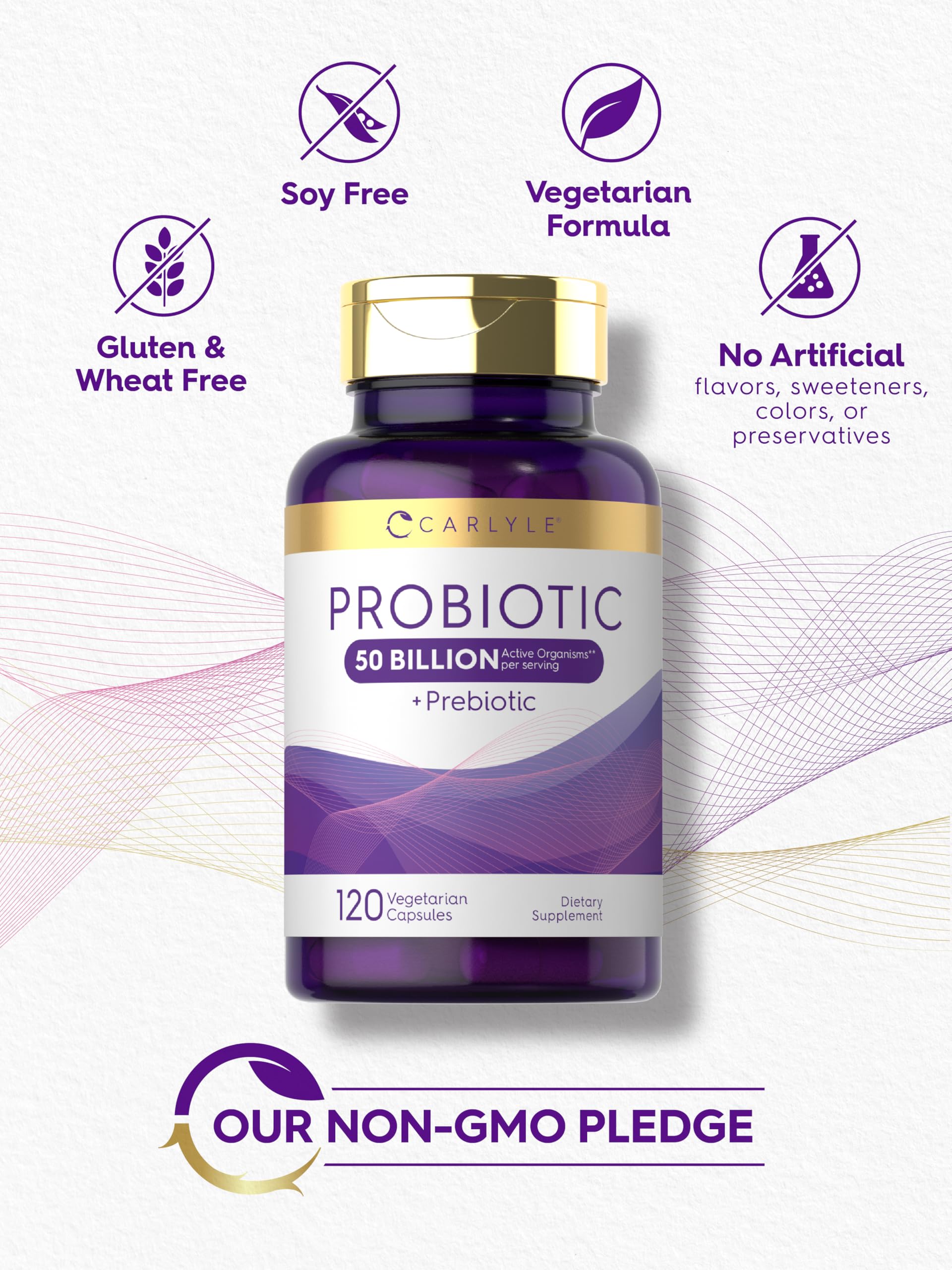 Carlyle Probiotics prebiotic blend image communicates digestive support benefits.