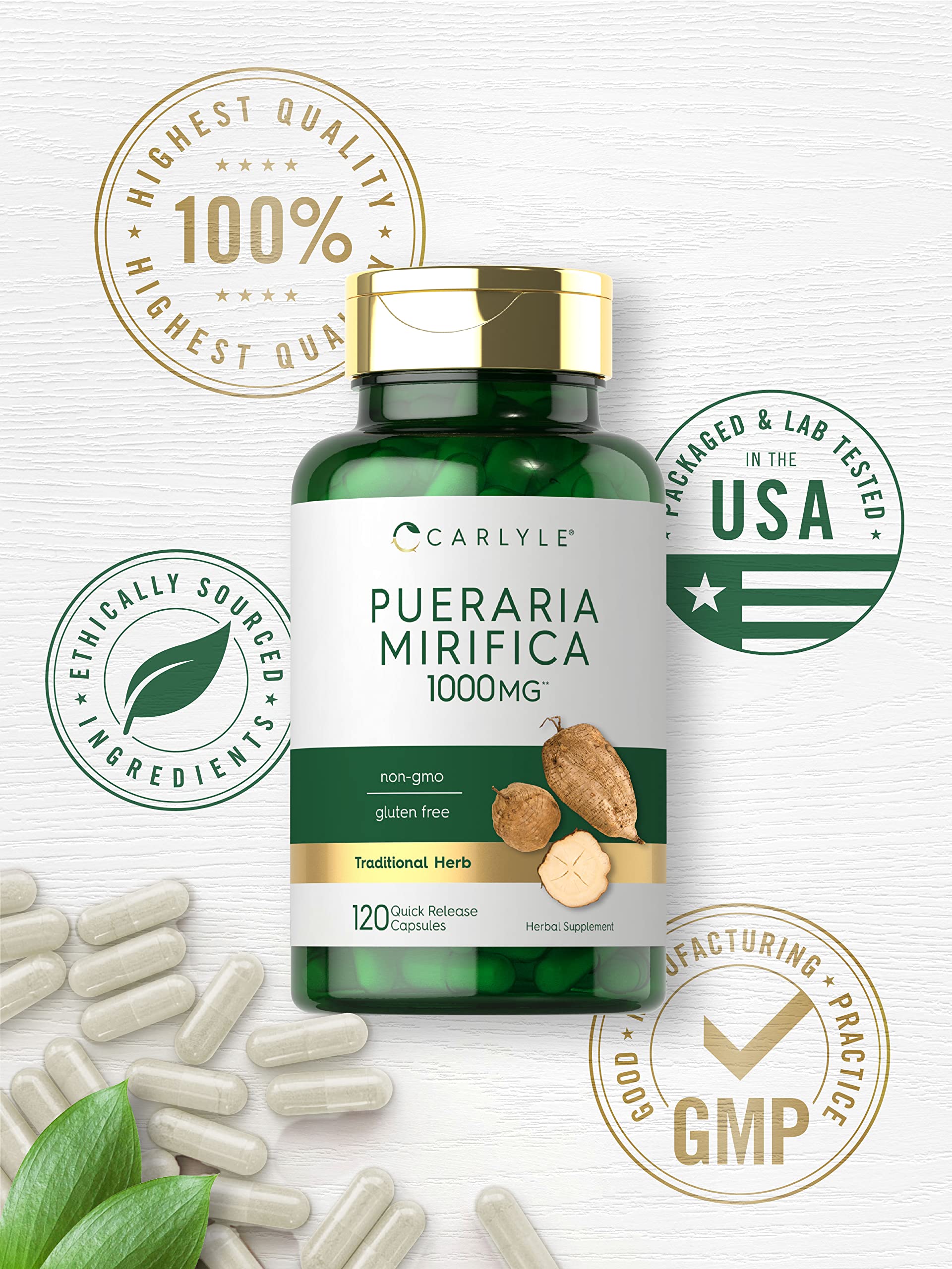 Carlyle Pueraria Mirifica root extract visual illustrating phytoestrogen source.