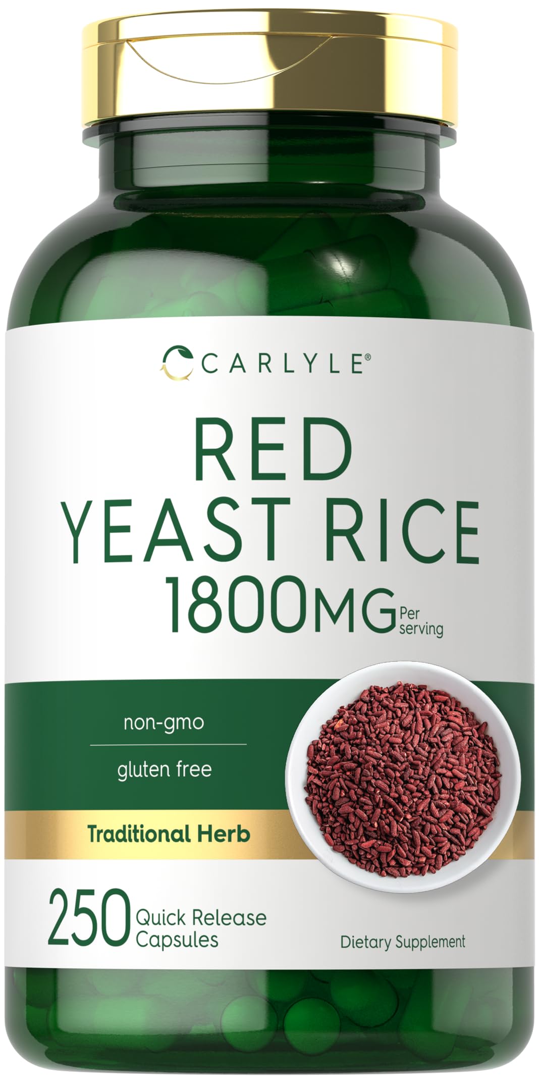 Carlyle Red Yeast Rice bottle front view highlights quality and reliability.