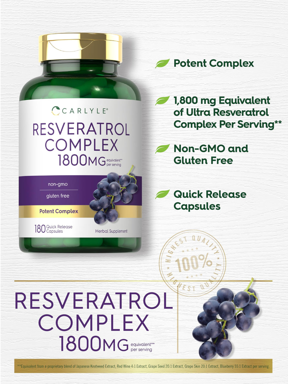 Carlyle Resveratrol Complex grape seed extract focus, natural antioxidant synergy