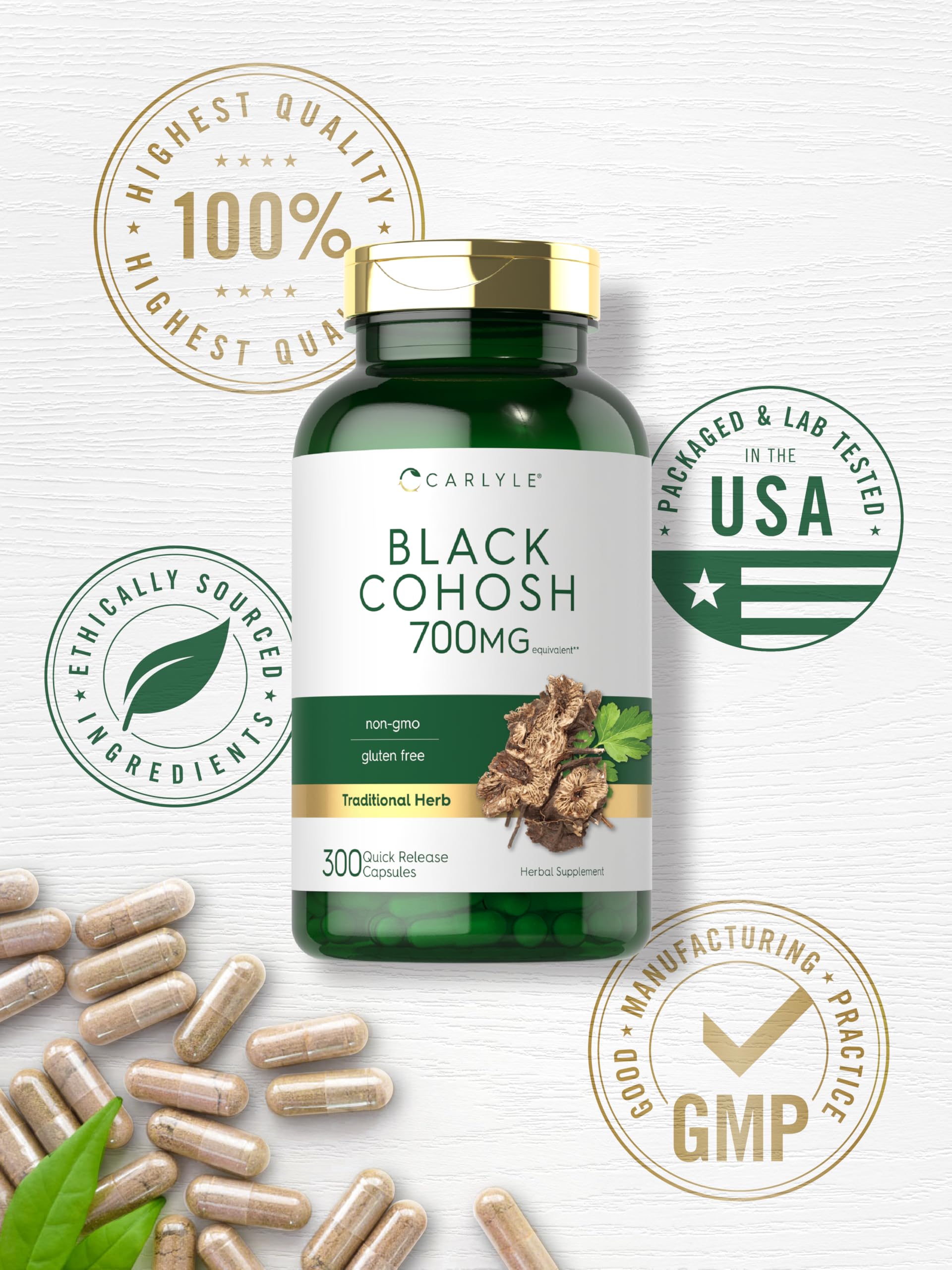 Carlyle root extract capsule shows premium natural ingredients.
