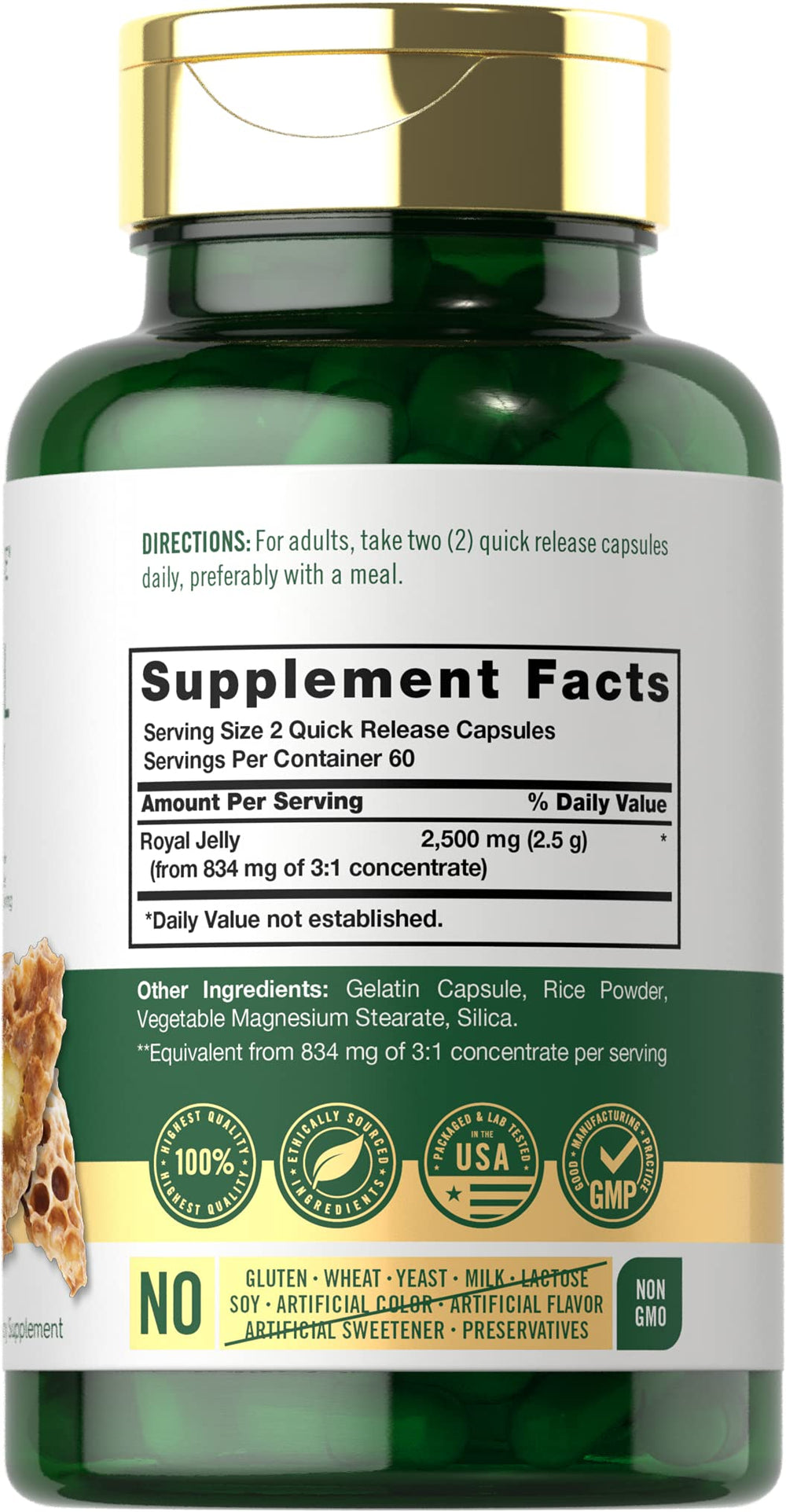 Carlyle Royal Jelly capsules close-up highlighting quick-release delivery
