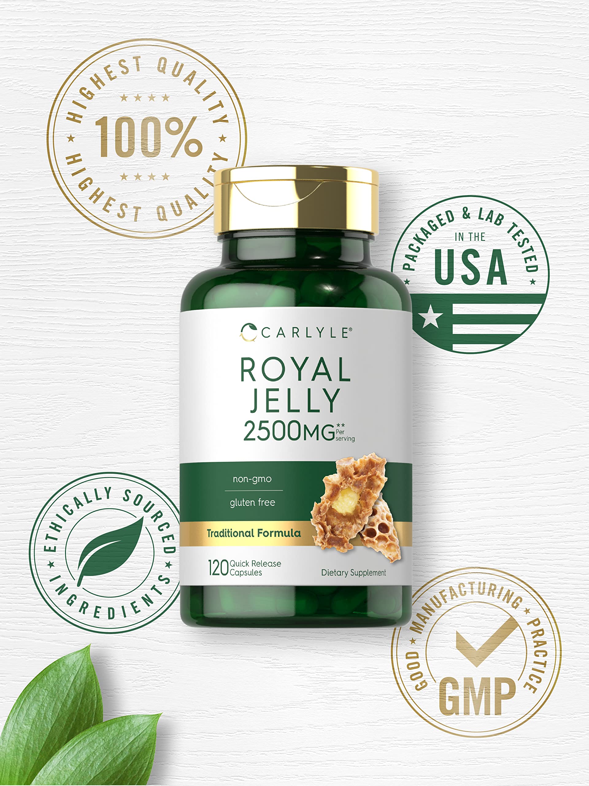 Carlyle Royal Jelly capsules with lab-tested quality visuals