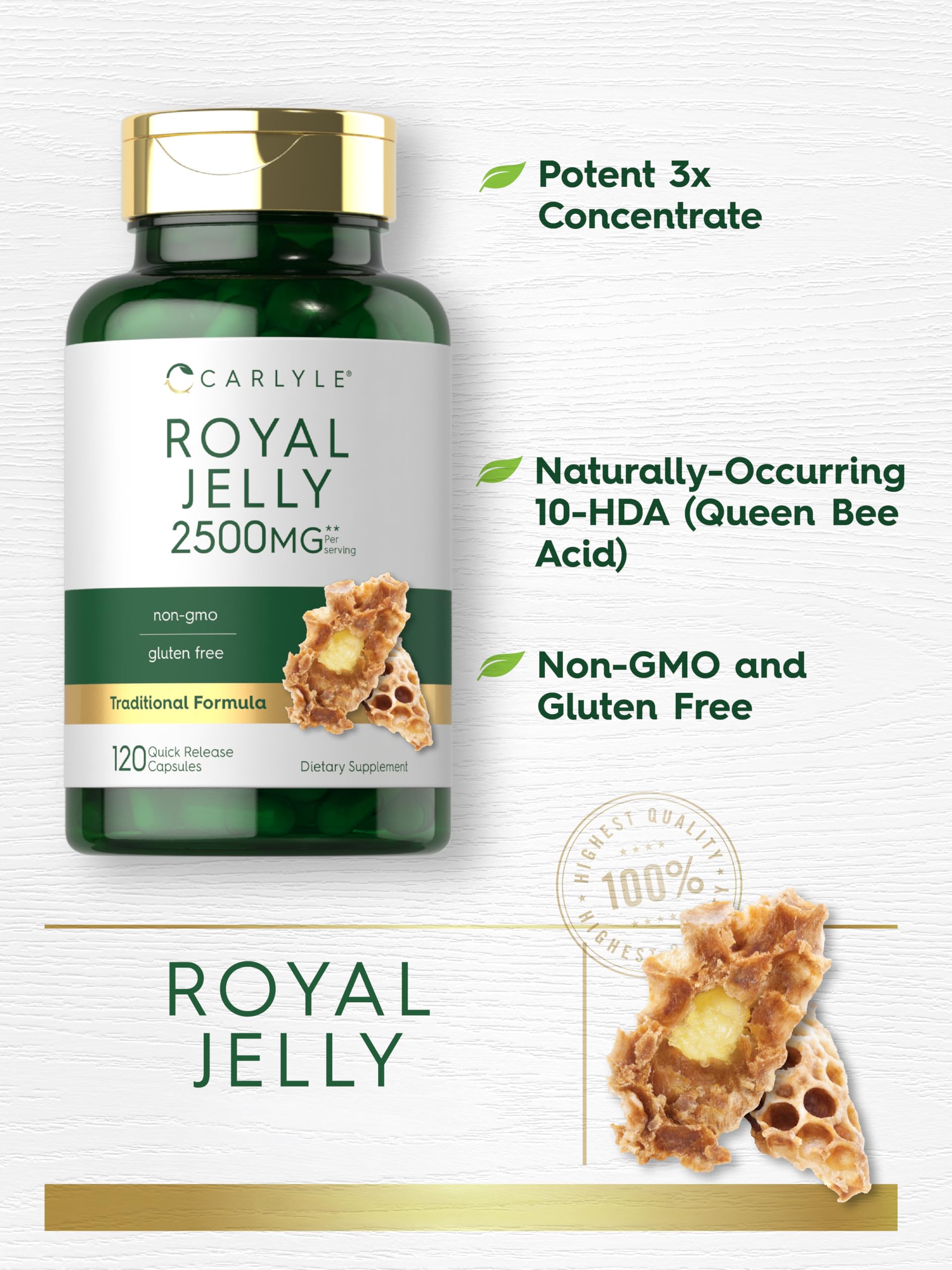 Carlyle packaging shows Non-GMO and Gluten Free formula