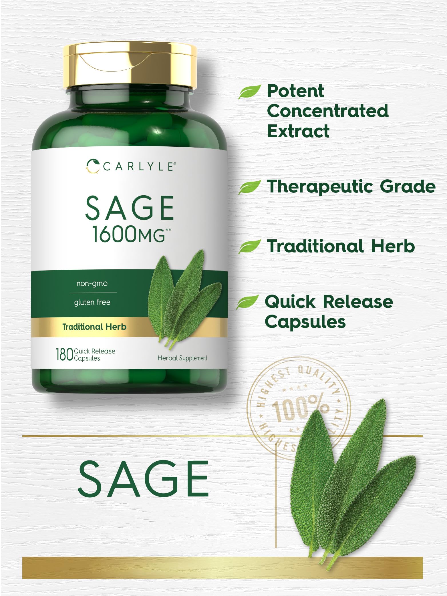Carlyle Sage Supplement capsules close-up highlighting quick-release delivery