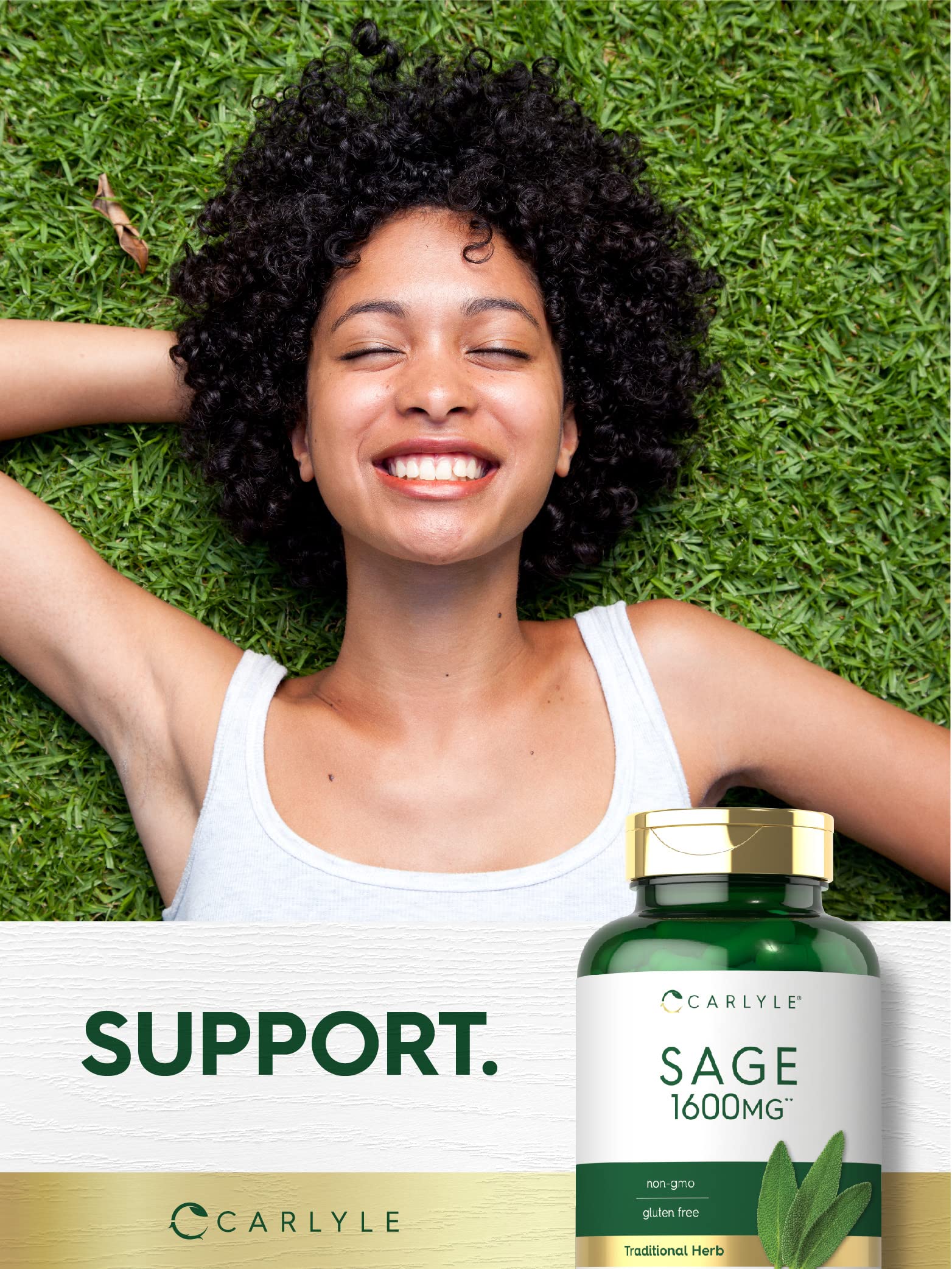 Carlyle Sage Supplement gluten-free icon indicating allergen-conscious formulation