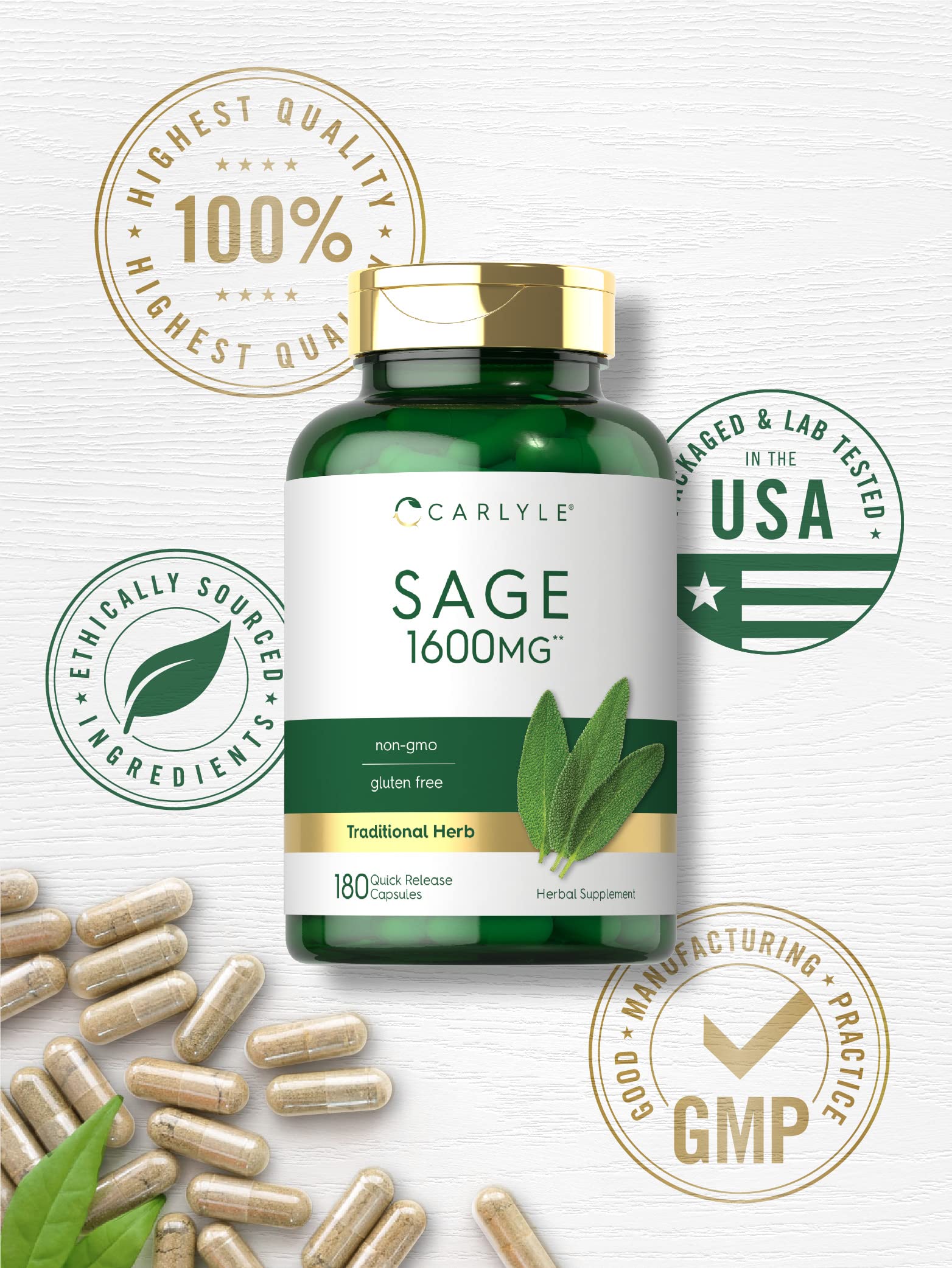 Carlyle Sage Supplement packaging box displaying branding and quality marks