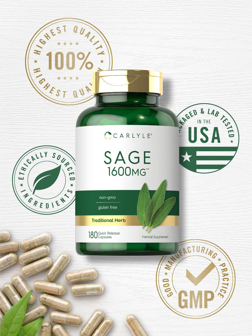 Carlyle Sage Supplement packaging box displaying branding and quality marks