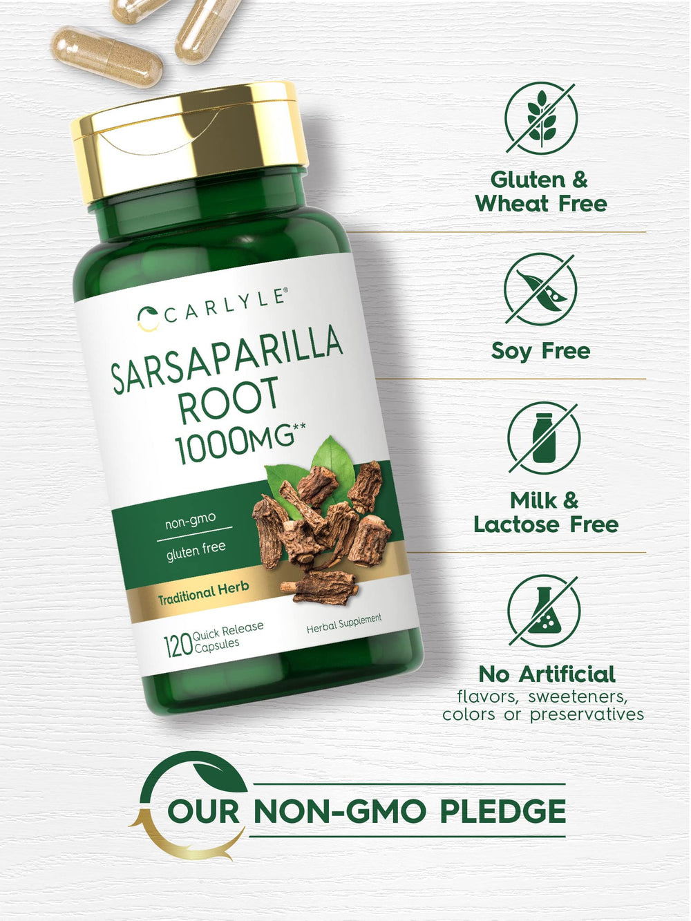 Carlyle bottle with pouring capsules conveys on-the-go supplementation.