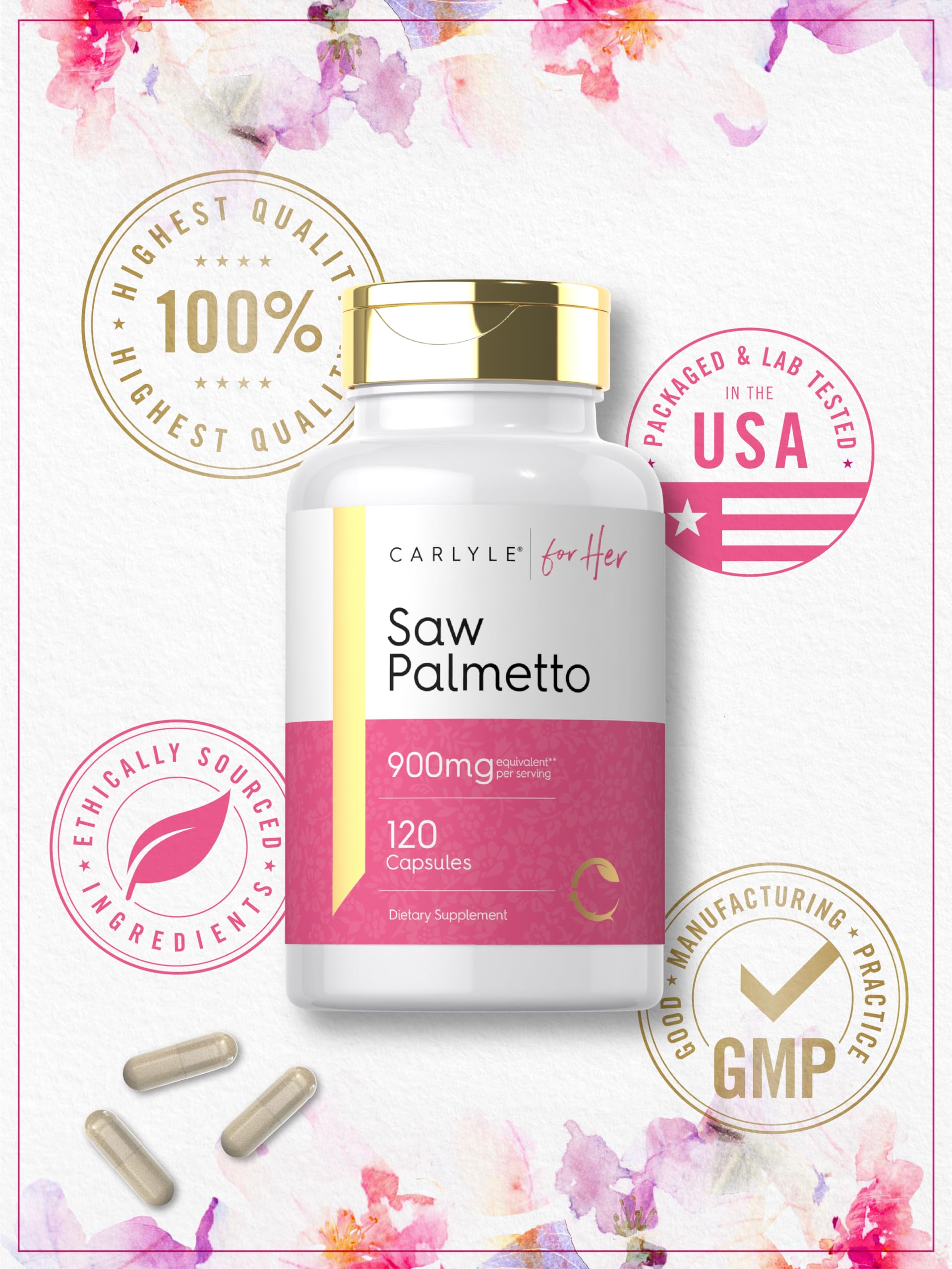 Carlyle Saw Palmetto for Women gluten-free seal on packaging