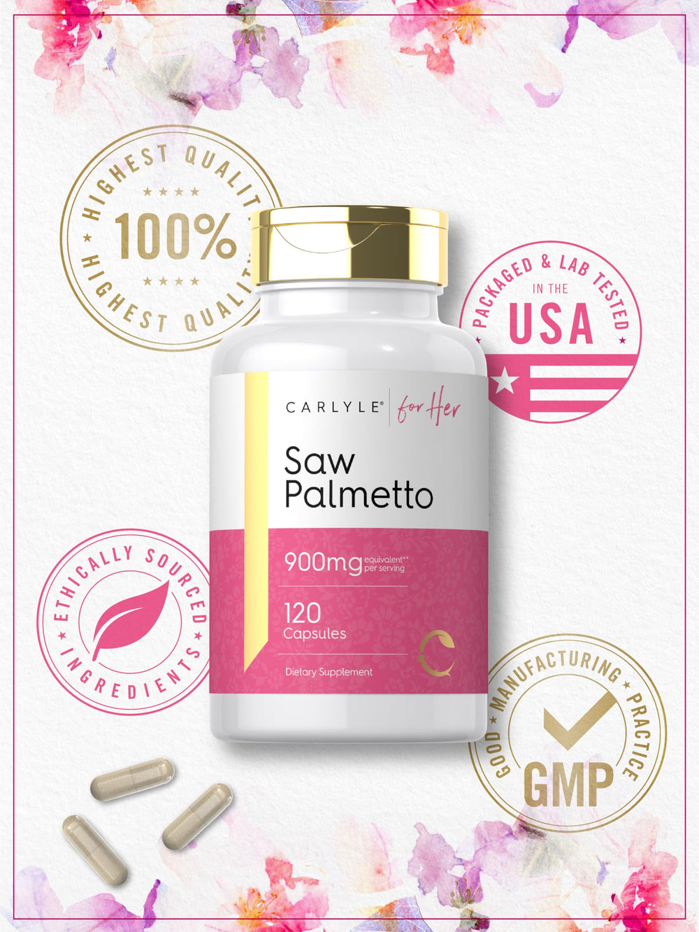 Carlyle Saw Palmetto for Women gluten-free seal on packaging