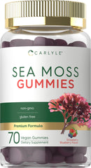 Carlyle Sea Moss Gummies bottle front shows vegan and gluten-free status