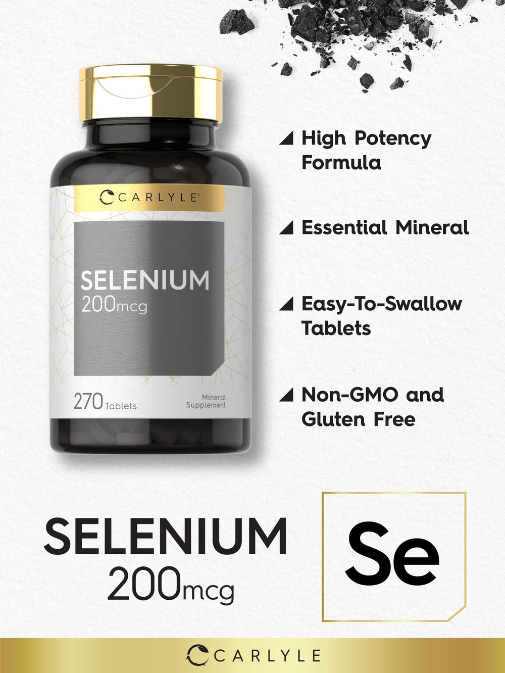 Carlyle selenium bottle label highlights vegetarian and non-GMO features