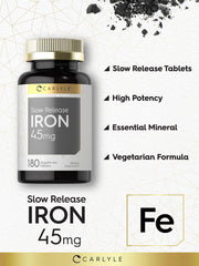 Carlyle Slow Release Iron 45 mg bottle back details label and ingredients.