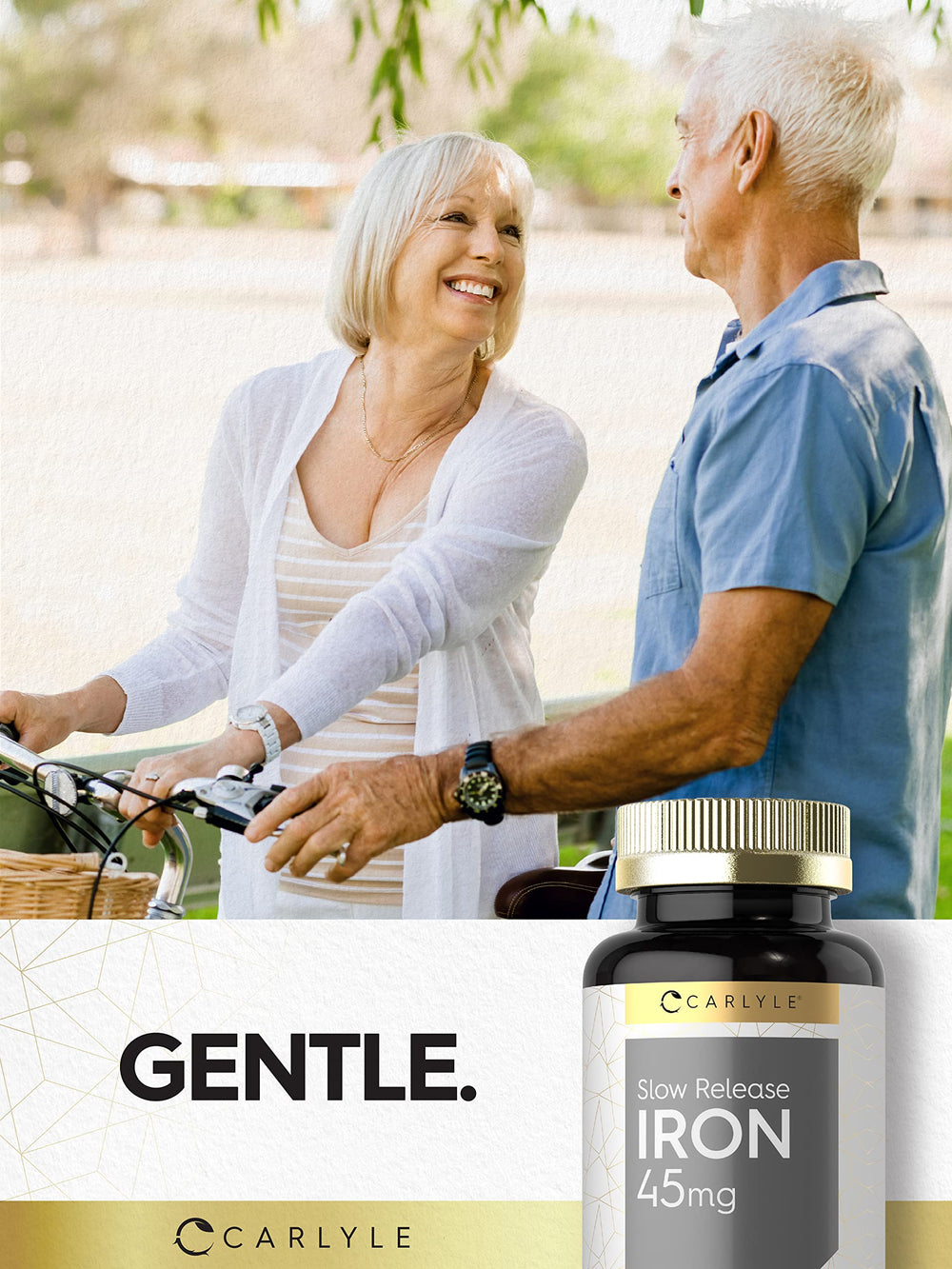 Carlyle Slow Release Iron 45 mg nutrition label provides ingredient transparency.