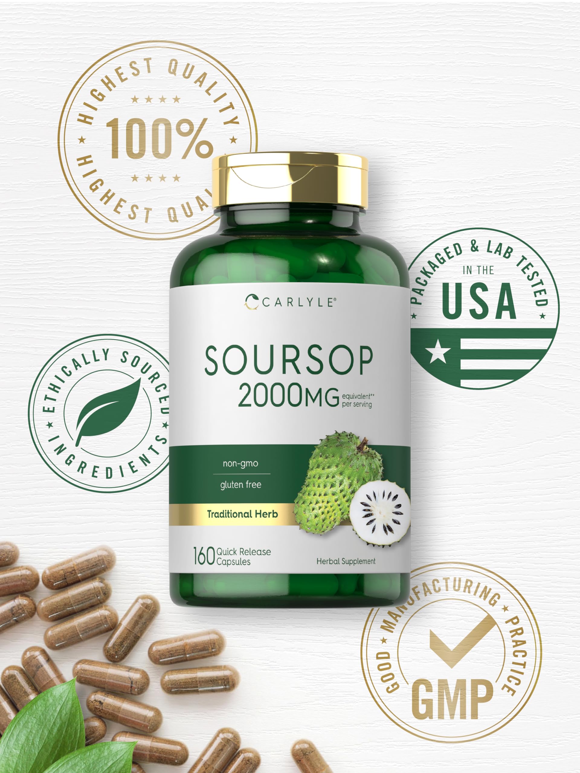 Carlyle Soursop Leaves ingredients section featuring proprietary blend.