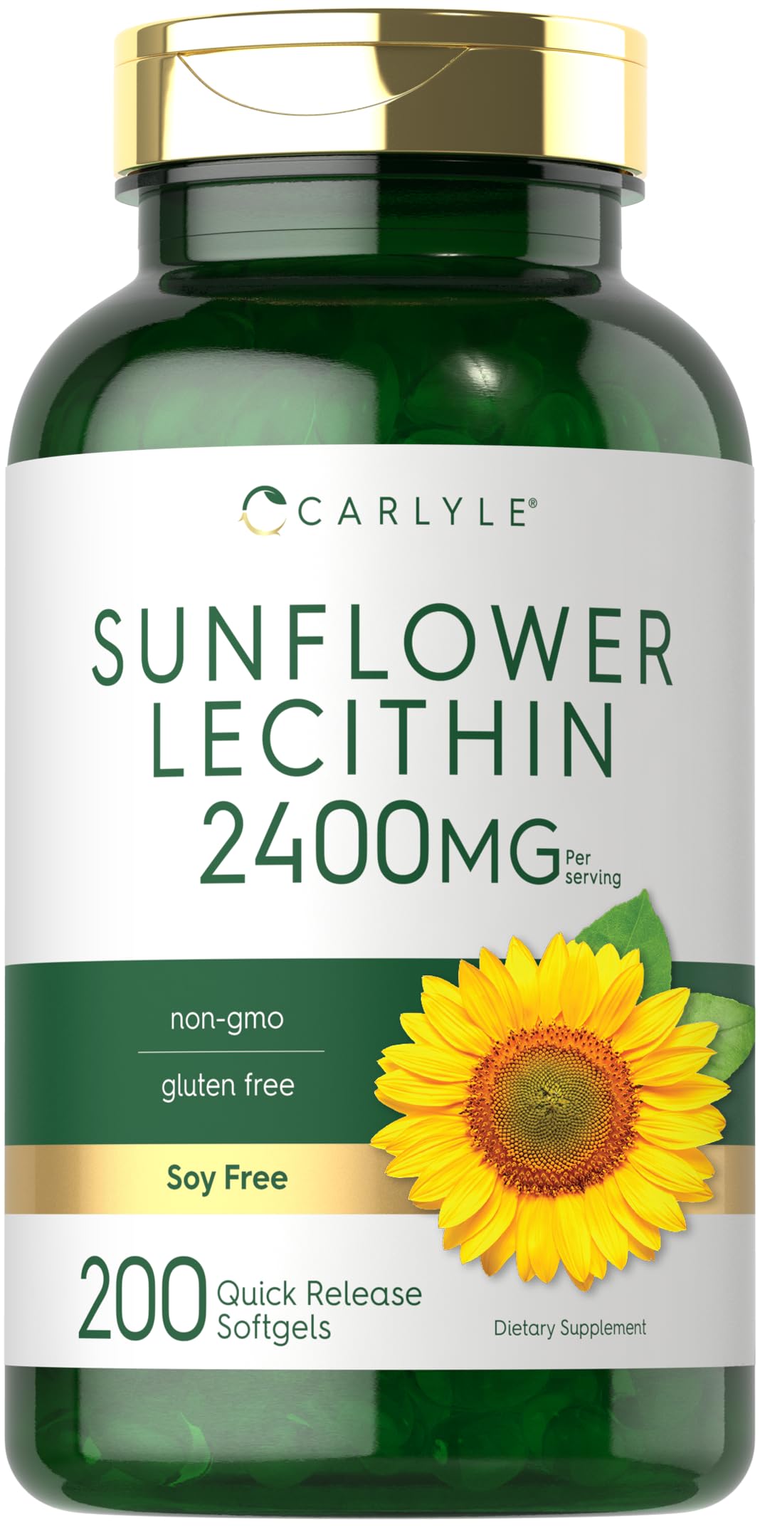Carlyle Sunflower Lecithin softgel bottle closeup for daily supplementation.