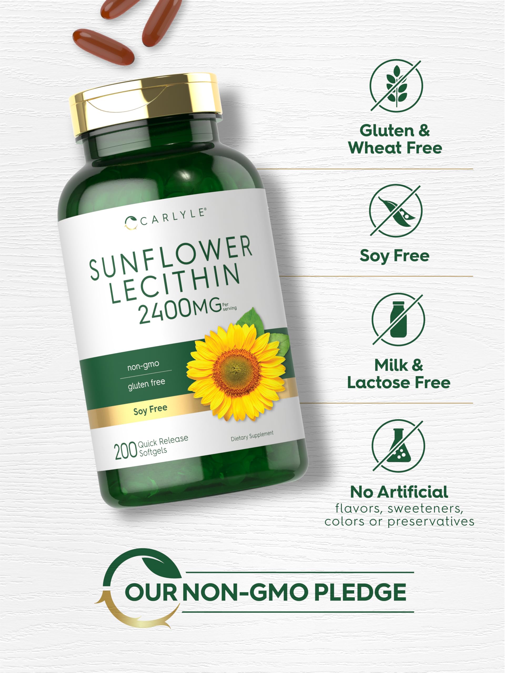 Carlyle Sunflower Lecithin label detail shows 2400 mg per serving.